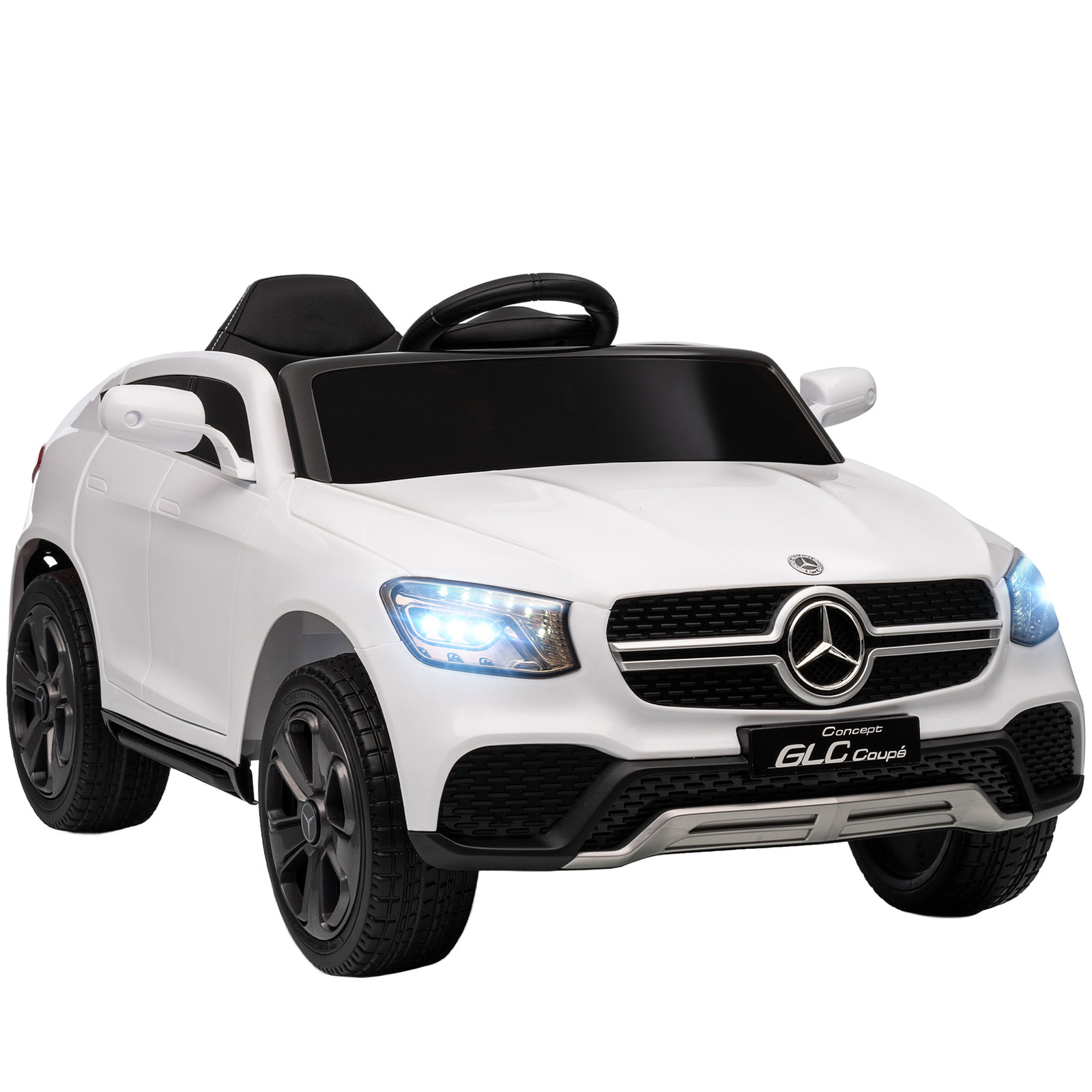 Carro elétrico para crianças mercedes-benz glc coupé 12v controlo remoto 2,4g motor duplo mp3 branco