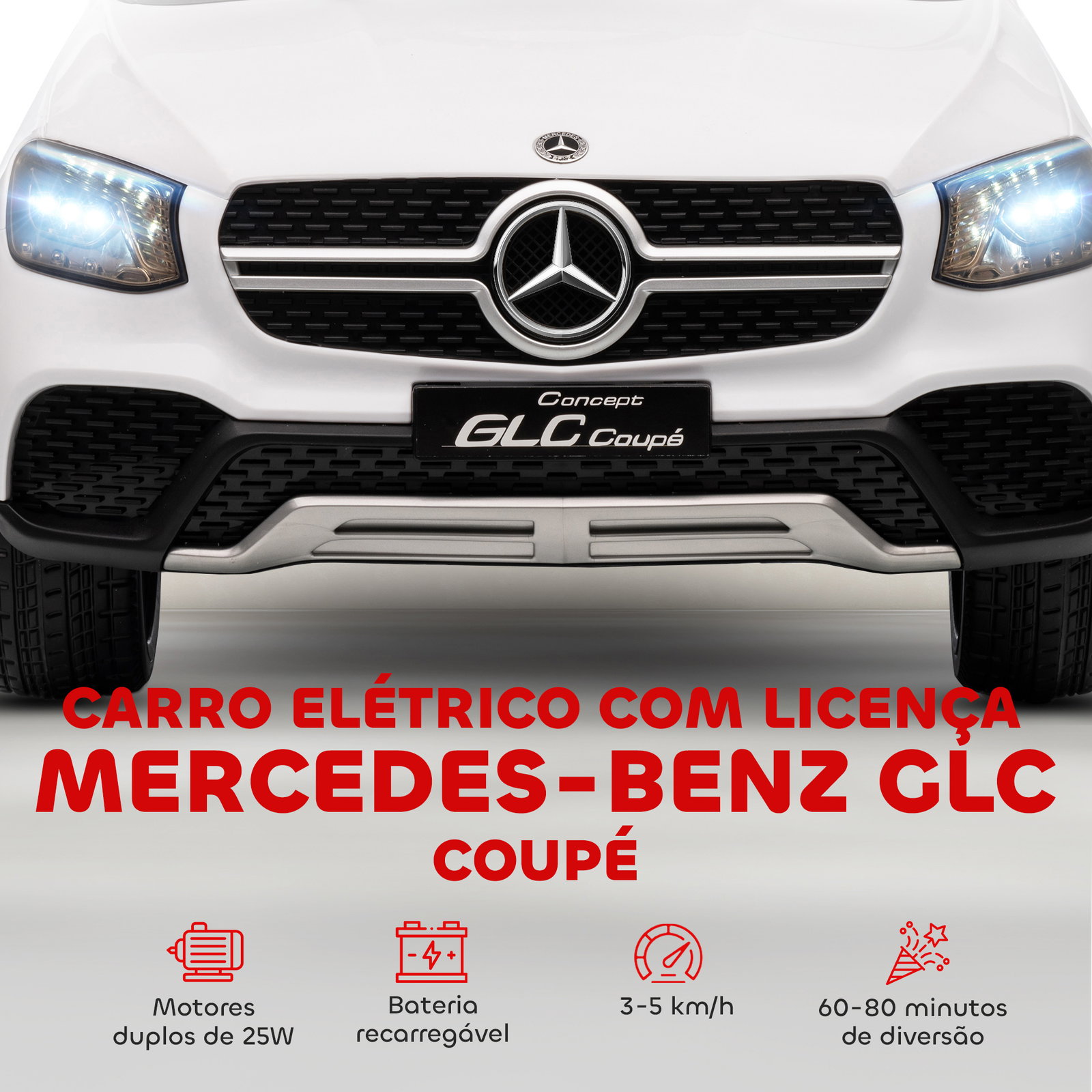 Carro elétrico para crianças mercedes-benz glc coupé 12v controlo remoto 2,4g motor duplo mp3 branco