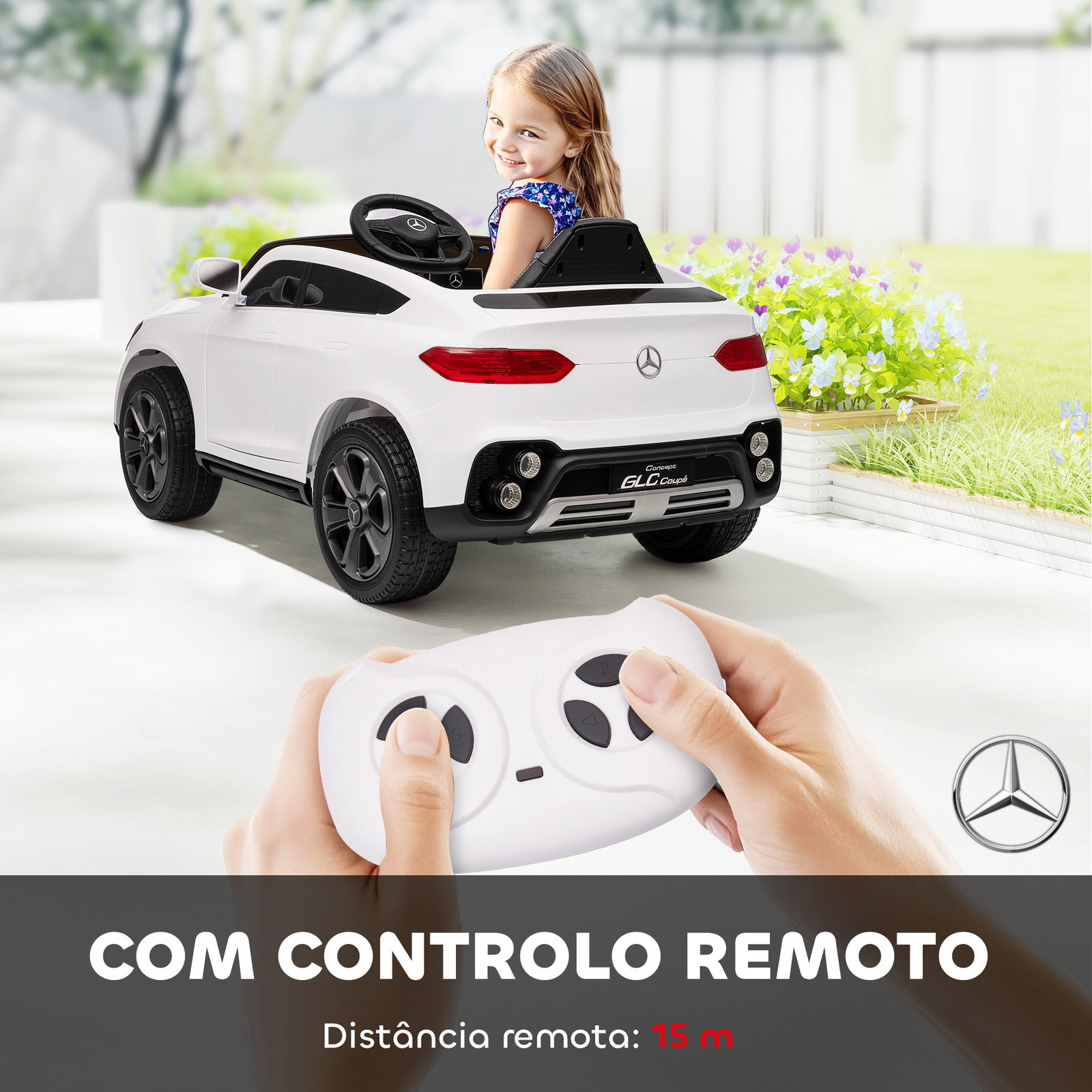 Carro elétrico para crianças mercedes-benz glc coupé 12v controlo remoto 2,4g motor duplo mp3 branco