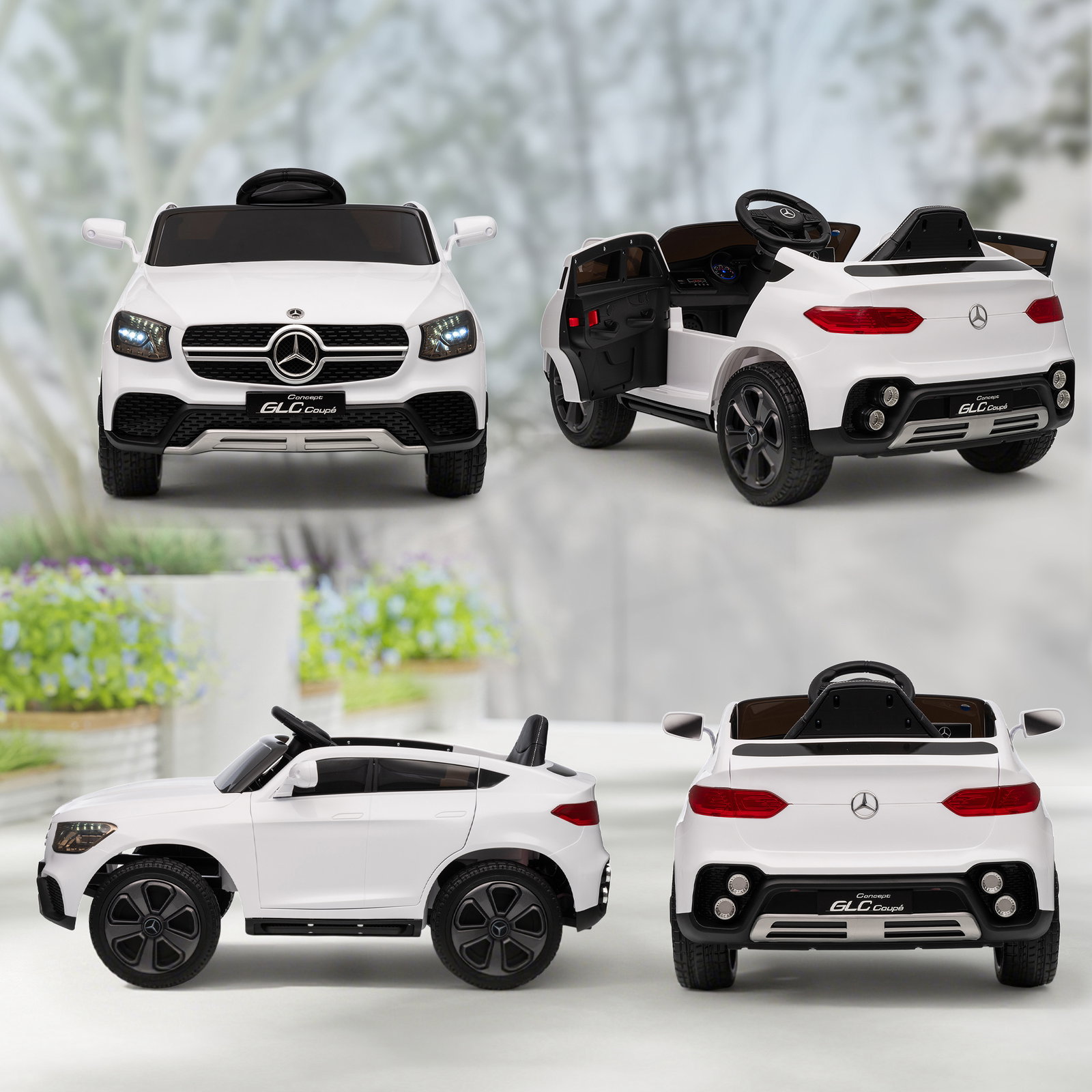 Carro elétrico para crianças mercedes-benz glc coupé 12v controlo remoto 2,4g motor duplo mp3 branco