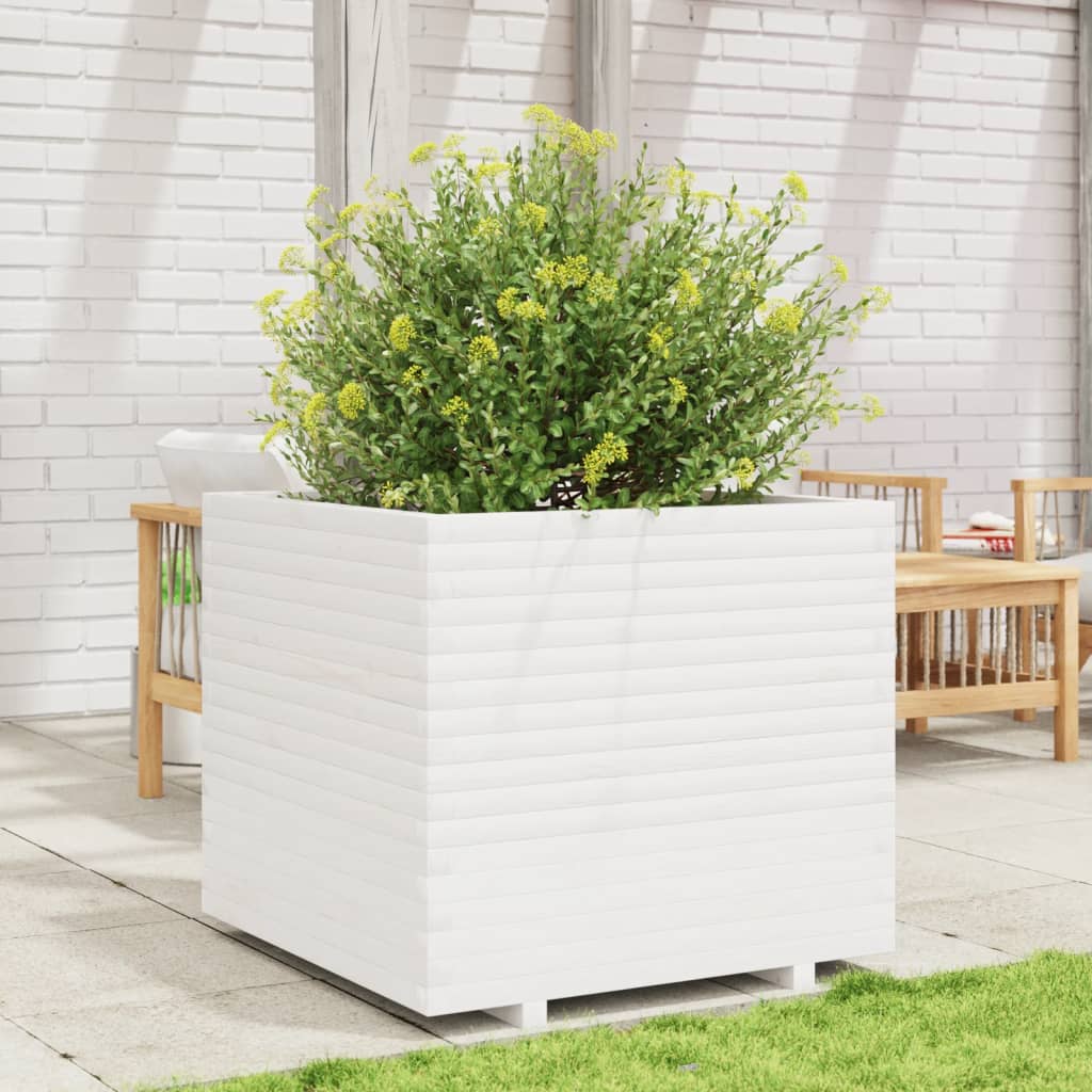 Vaso/floreira de jardim 80x80x72 cm pinho maciço branco