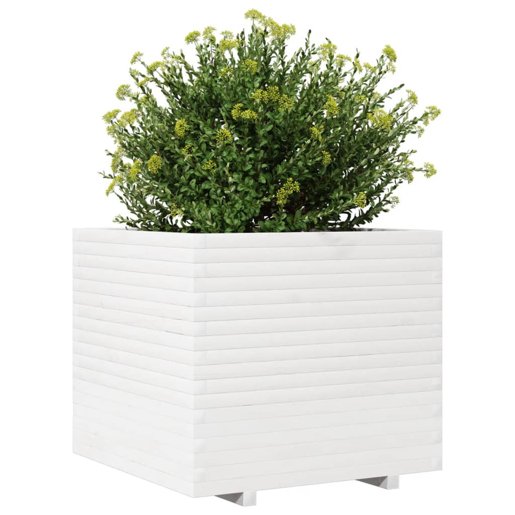 Vaso/floreira de jardim 80x80x72 cm pinho maciço branco