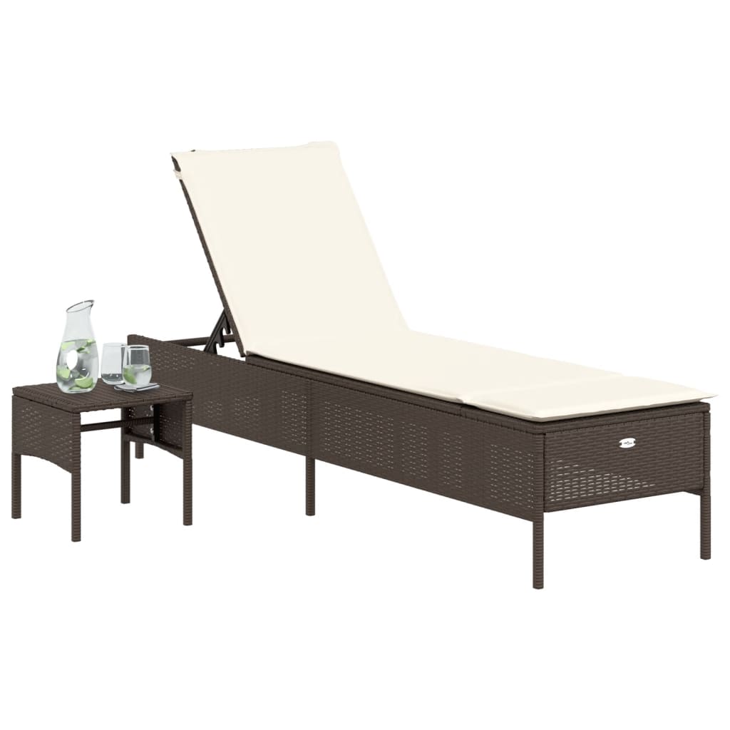 Espreguiçadeira com mesa e almofadão vime PE castanho