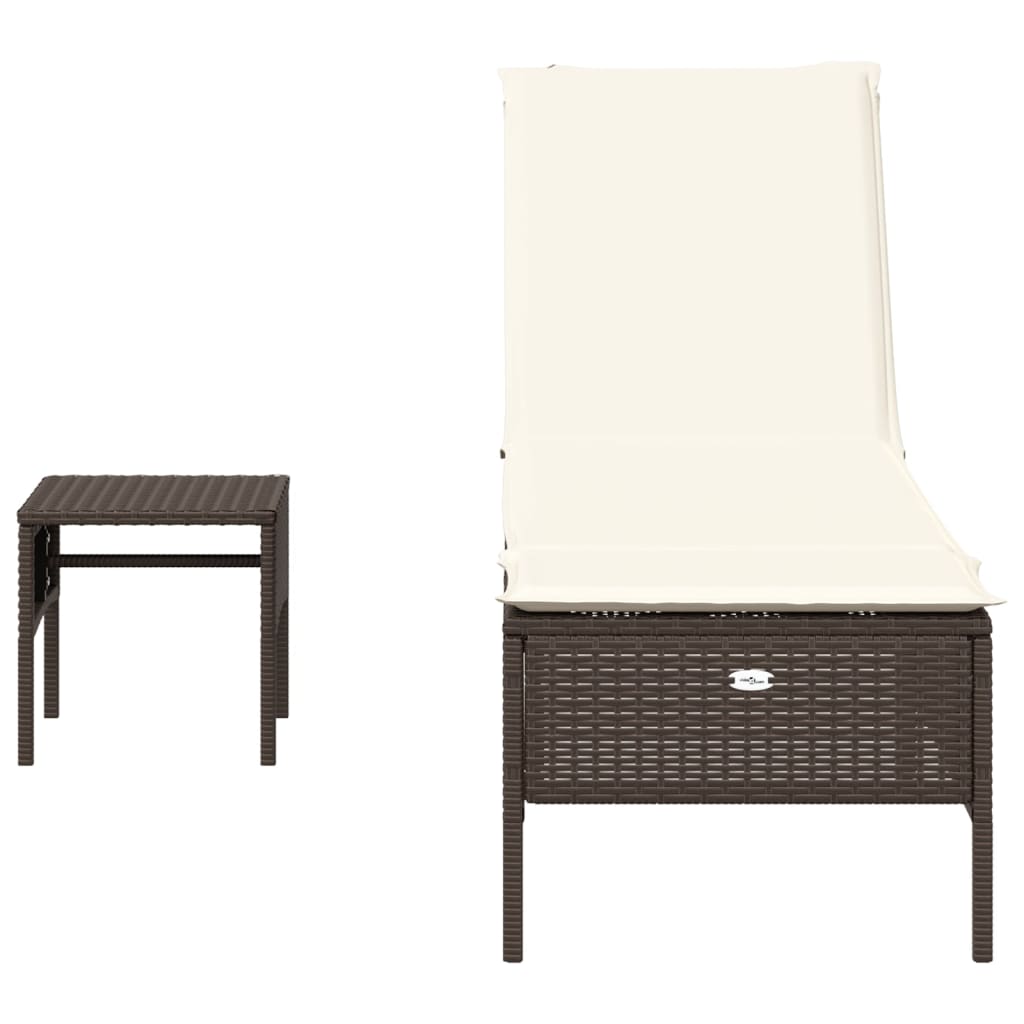 Espreguiçadeira com mesa e almofadão vime PE castanho