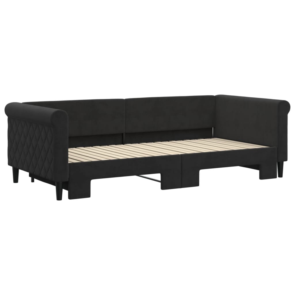 Sofá-cama com gavetão 90x200 cm veludo preto