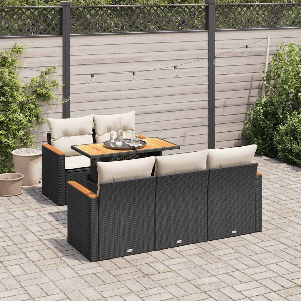 6 Pcs conjunto sofás jardim c/ almofadões vime PE/acácia preto
