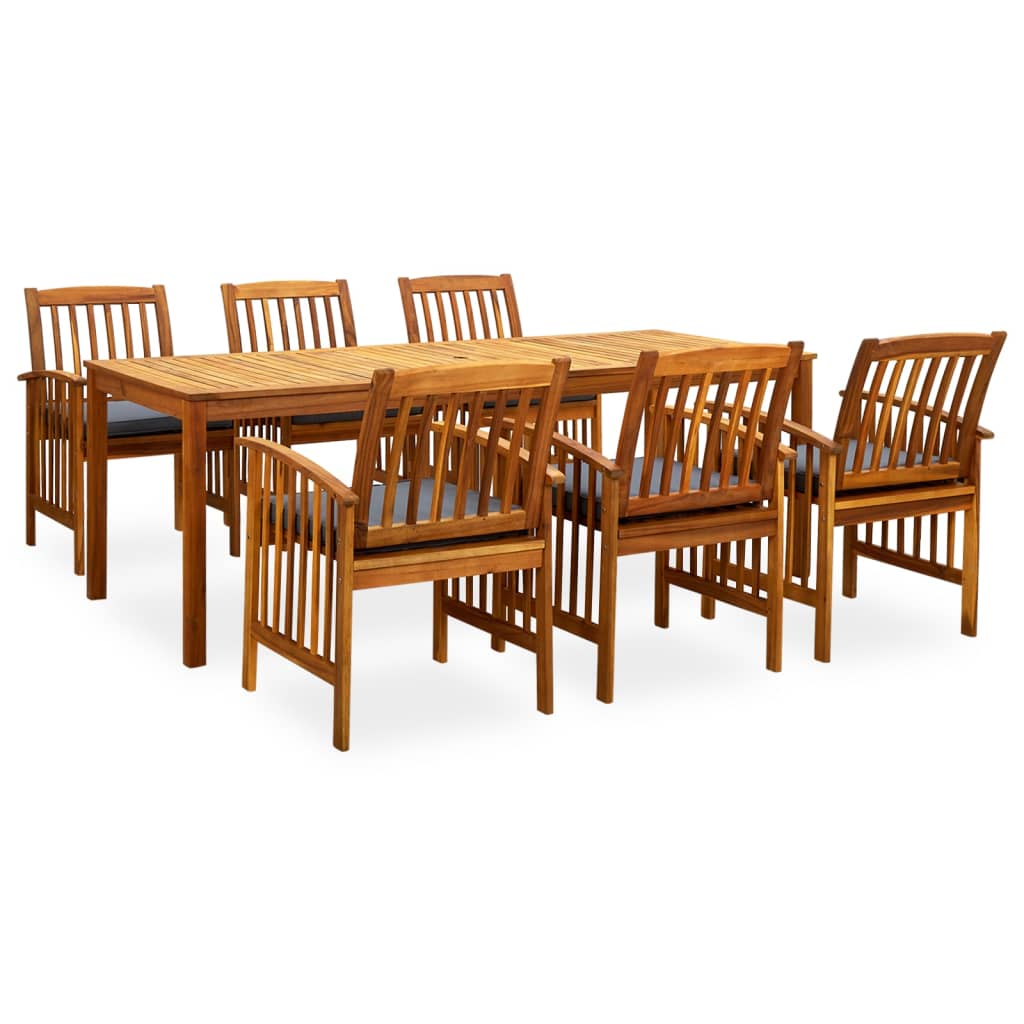 7 Pcs conjunto de jantar p/ jardim c/ almofadões acácia maciça