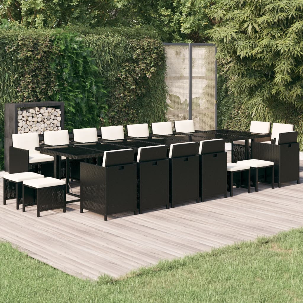 19 Pcs conjunto jantar p/ jardim c/ almofadões vime PE preto