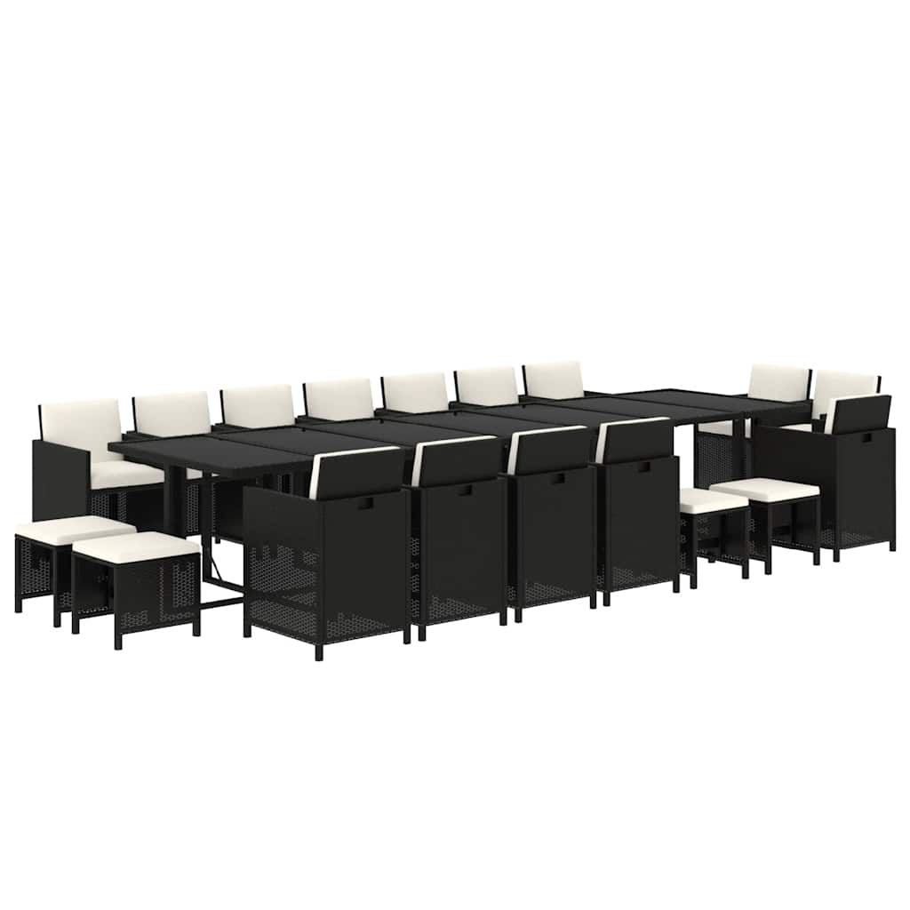 19 Pcs conjunto jantar p/ jardim c/ almofadões vime PE preto