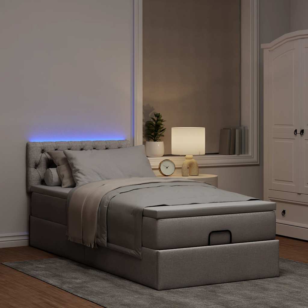 Estrutura de cama otomana com colchão tecido cinzento 90x190cm