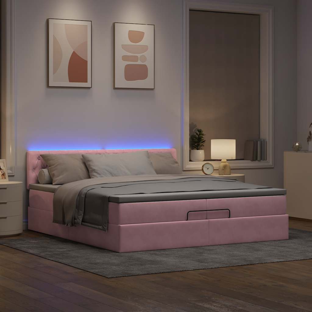 Moldura de cama otomana com colchão rosa 200x200cm veludo