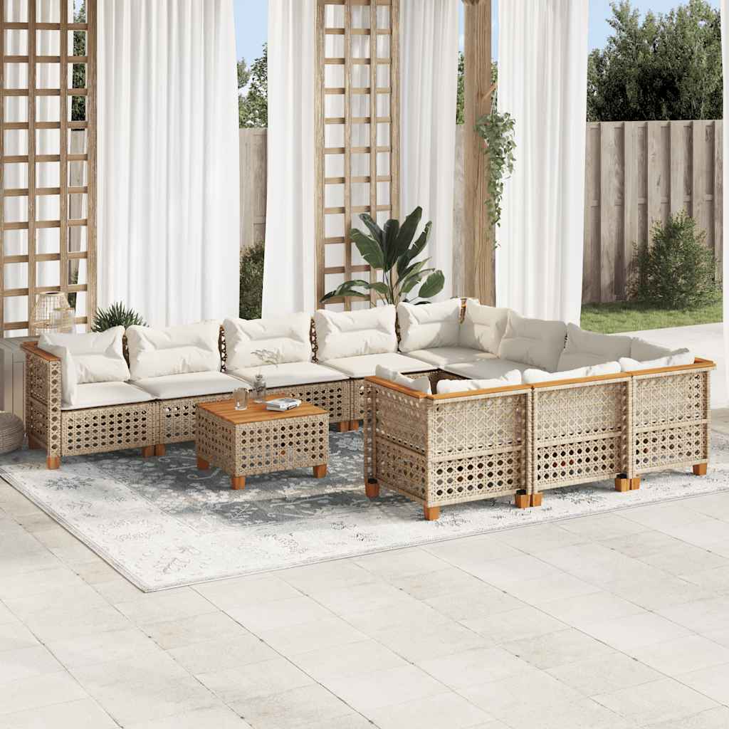 11 Pcs conjunto sofás de jardim c/ almofadões vime PE bege