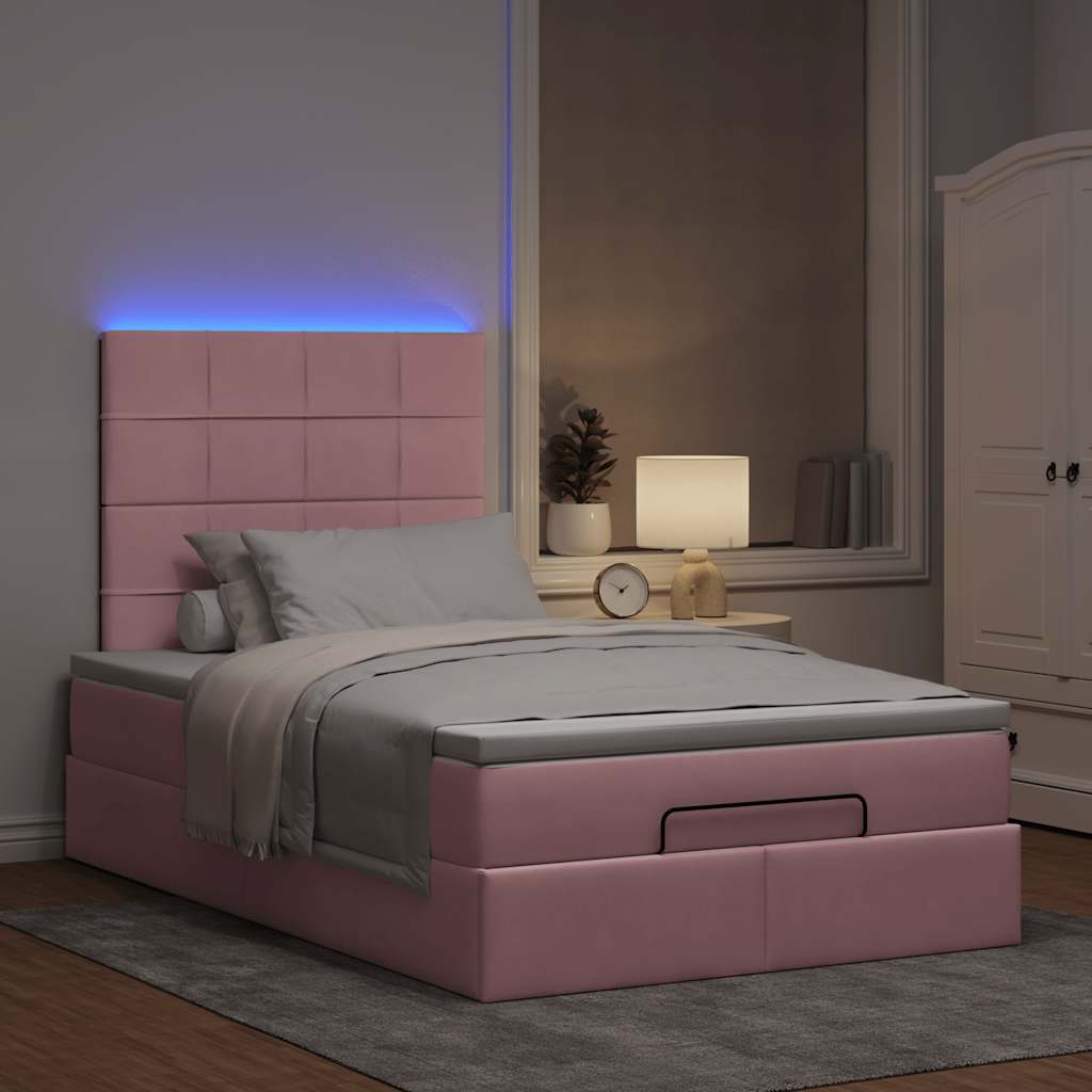 Moldura de cama otomana com colchões rosa 120x190 cm veludo