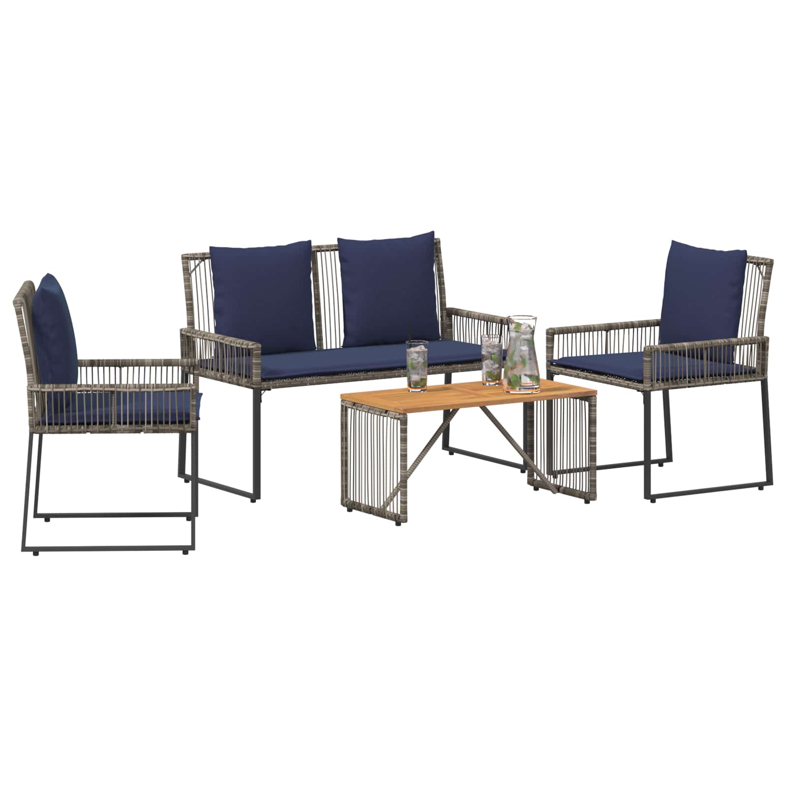 Conjunto de móveis para exterior 9 unid. cinza e azul marinho