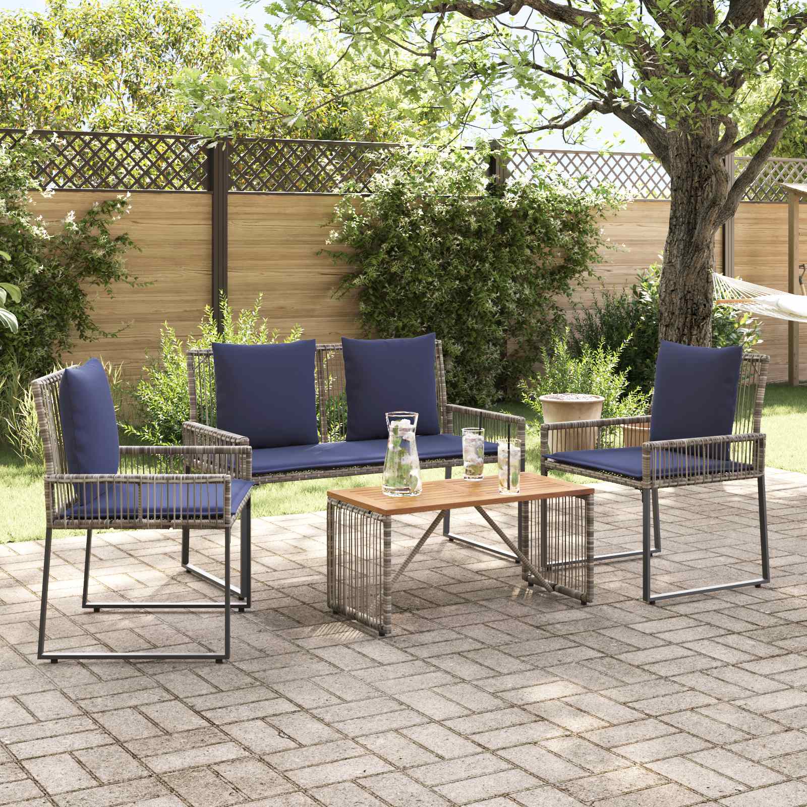 Conjunto de móveis para exterior 9 unid. cinza e azul marinho
