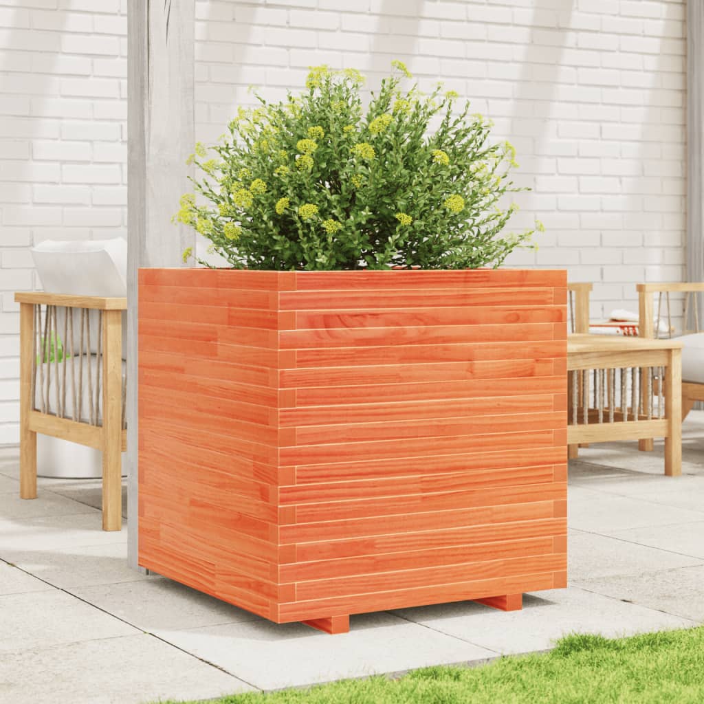 Vaso/floreira de jardim 70x70x72 cm pinho maciço castanho mel