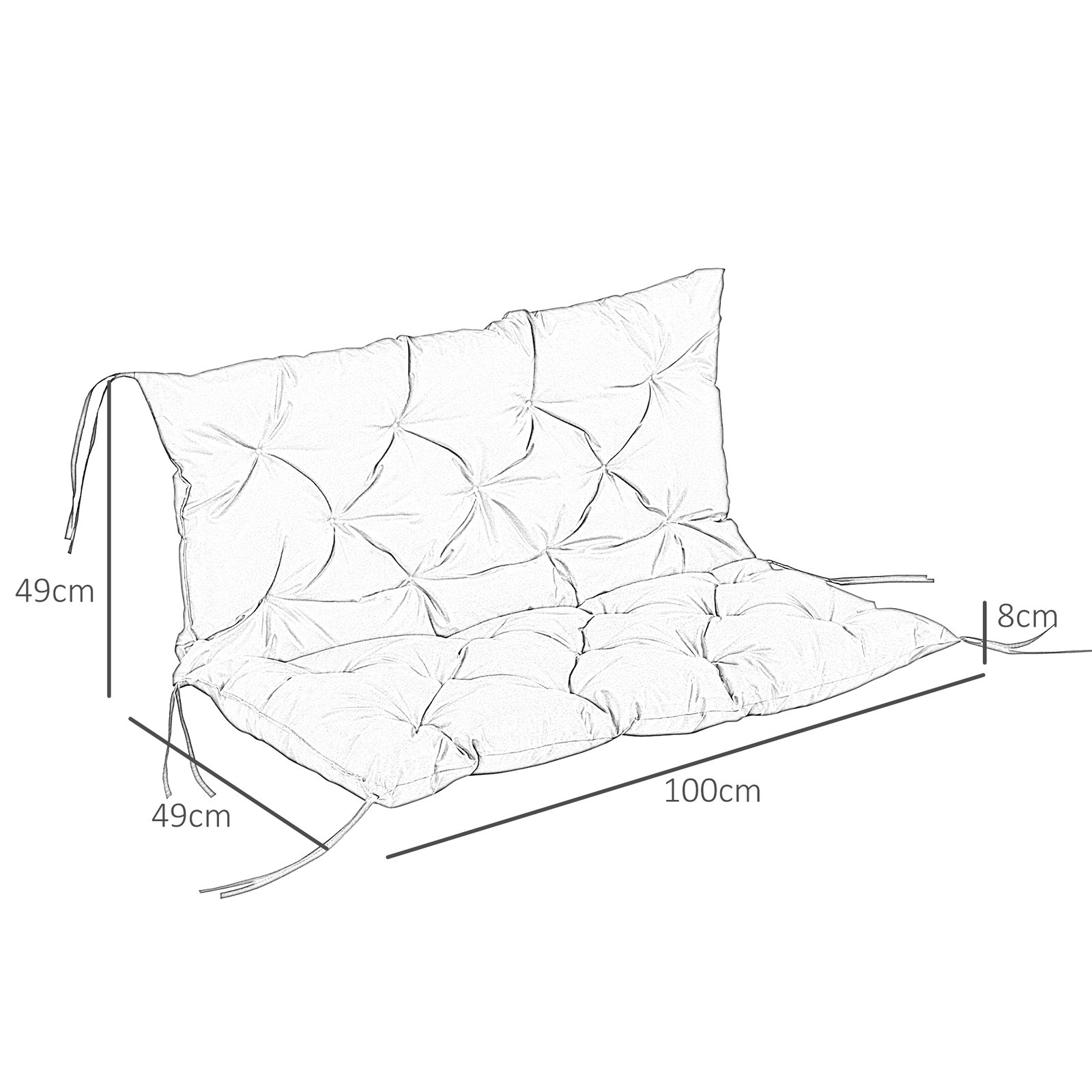 Almofada para banco com encosto 100x98x8 cm almofada de banco de 3 lugares com 6 cordões de fixação para jardim
