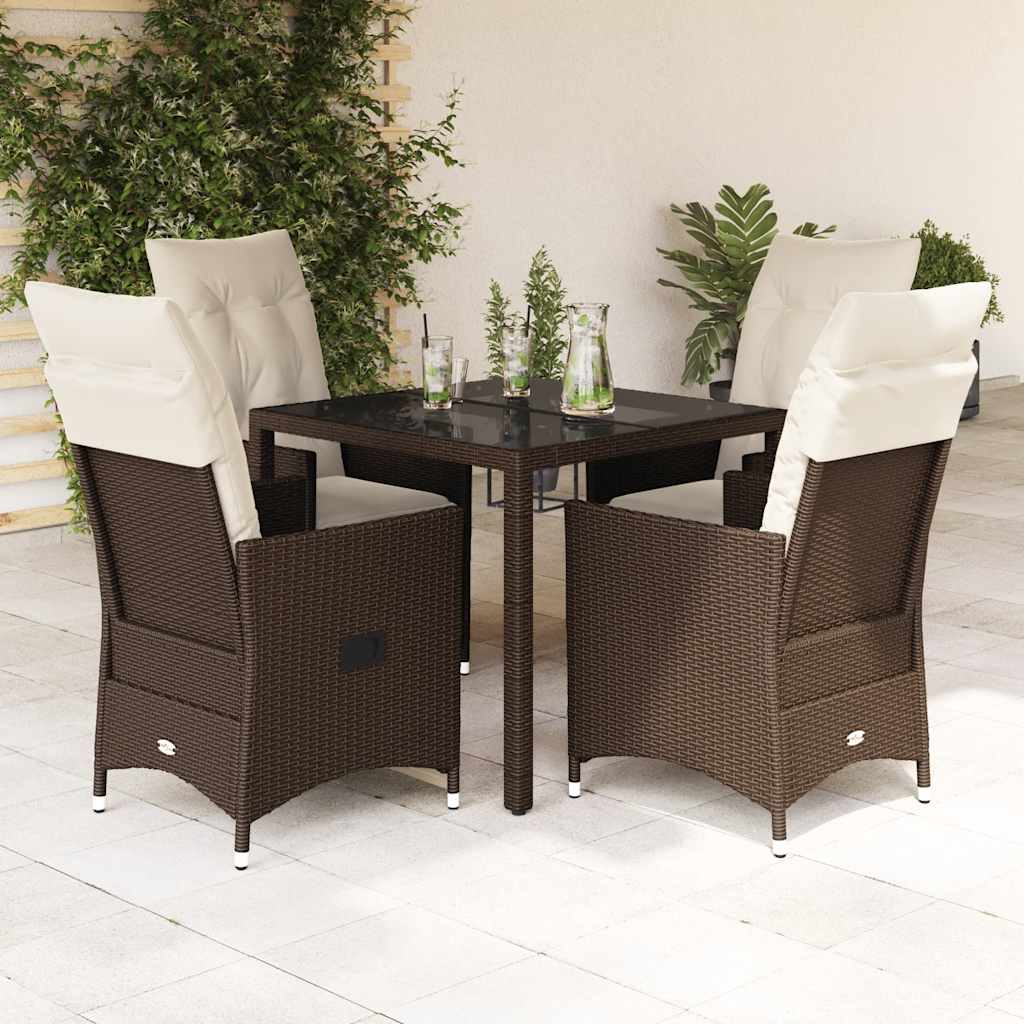 5 Pcs conjunto jantar p/ jardim c/ almofadões vime PE castanho