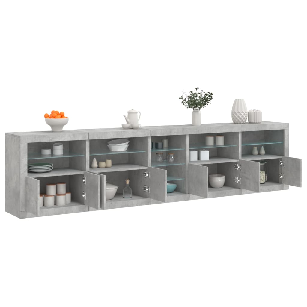 Aparador com luzes LED 283x37x67 cm cinzento cimento