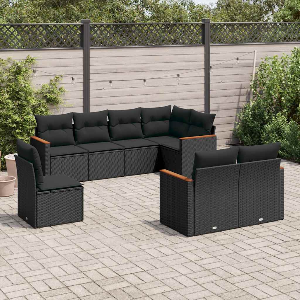 8 Pcs conjunto sofás de jardim com almofadões vime PE preto