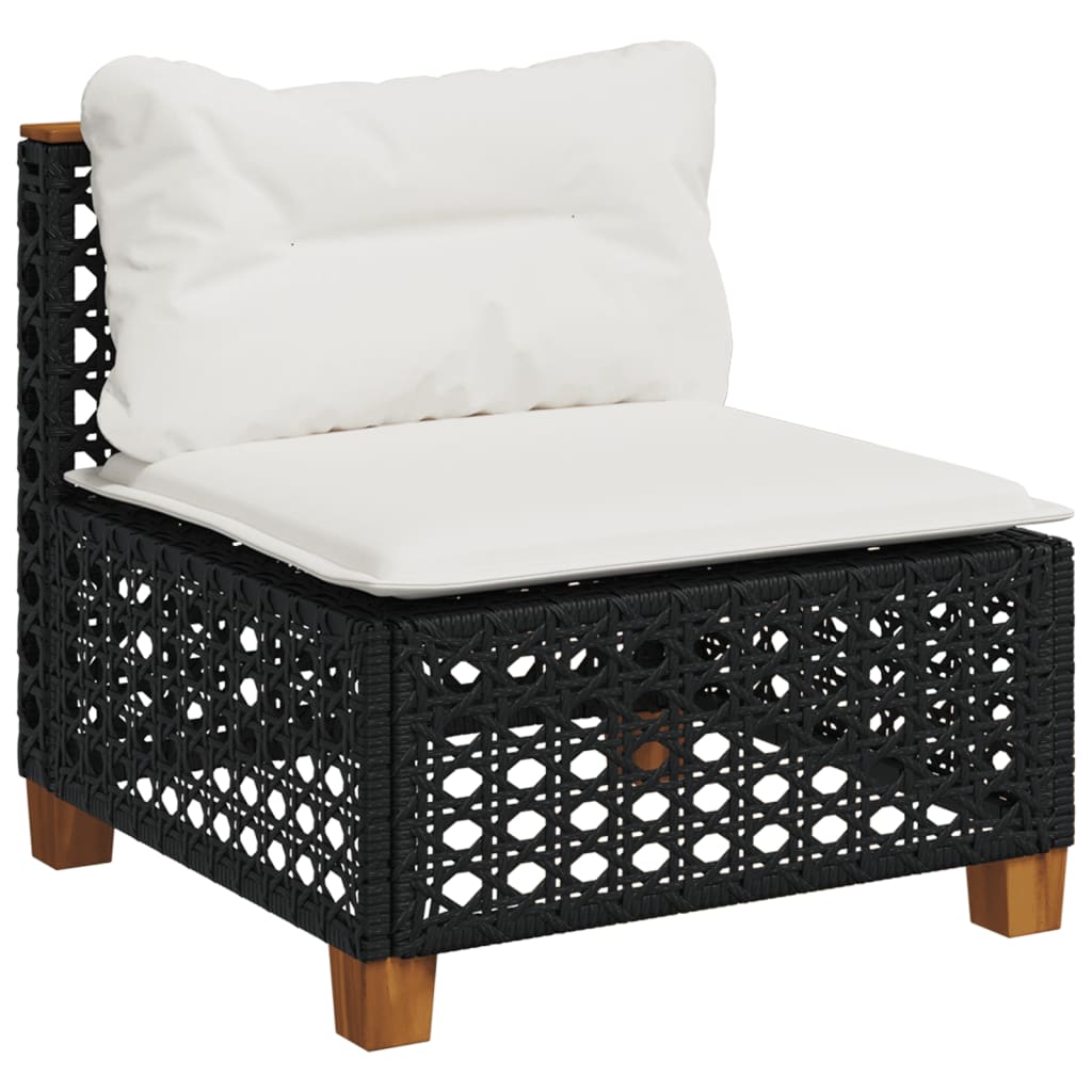 8 Pcs conjunto sofás de jardim com almofadões vime PE preto