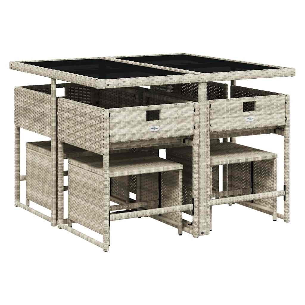 9 Pcs conjunto de jantar p/ jardim c/ almofadões cinzento claro