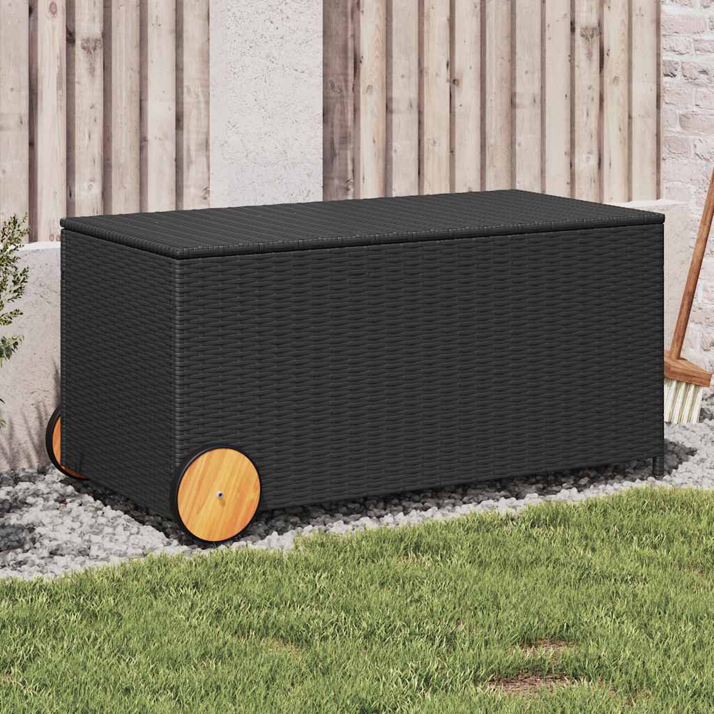 Caixa de arrumação para jardim com rodas 190l vime PE preto
