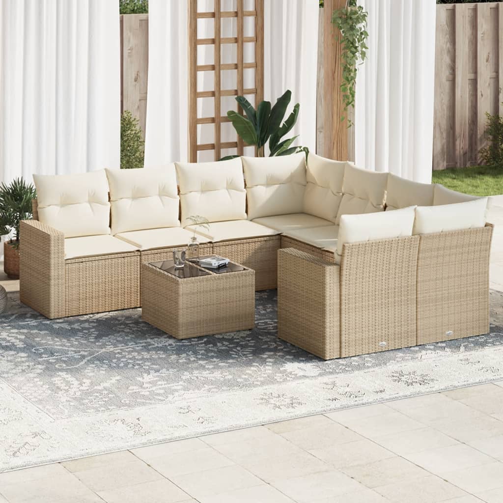 9 Pcs conjunto de sofás p/ jardim com almofadões vime PE bege