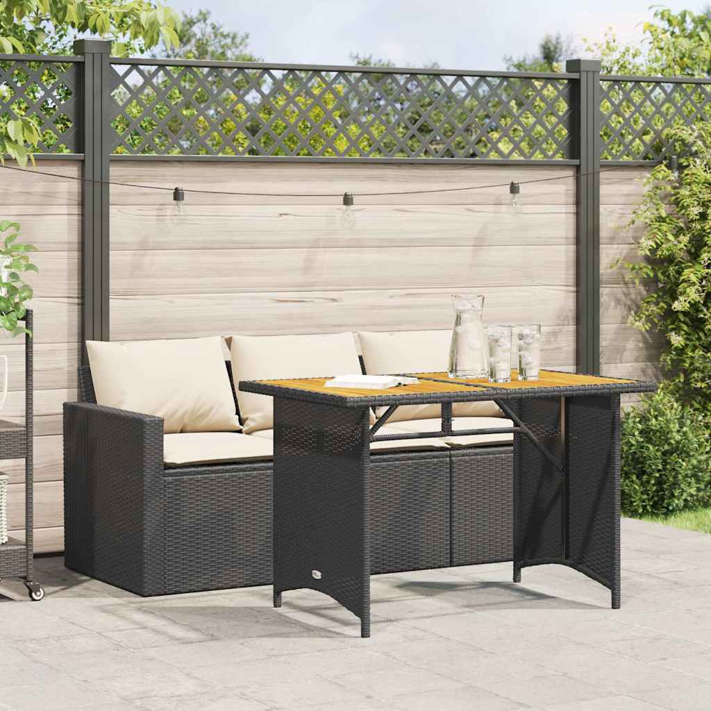 2 Pcs conjunto de jantar p/ jardim c/ almofadões vime PE preto
