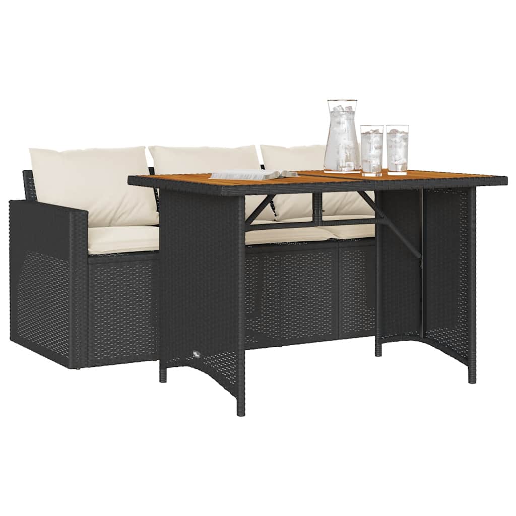 2 Pcs conjunto de jantar p/ jardim c/ almofadões vime PE preto
