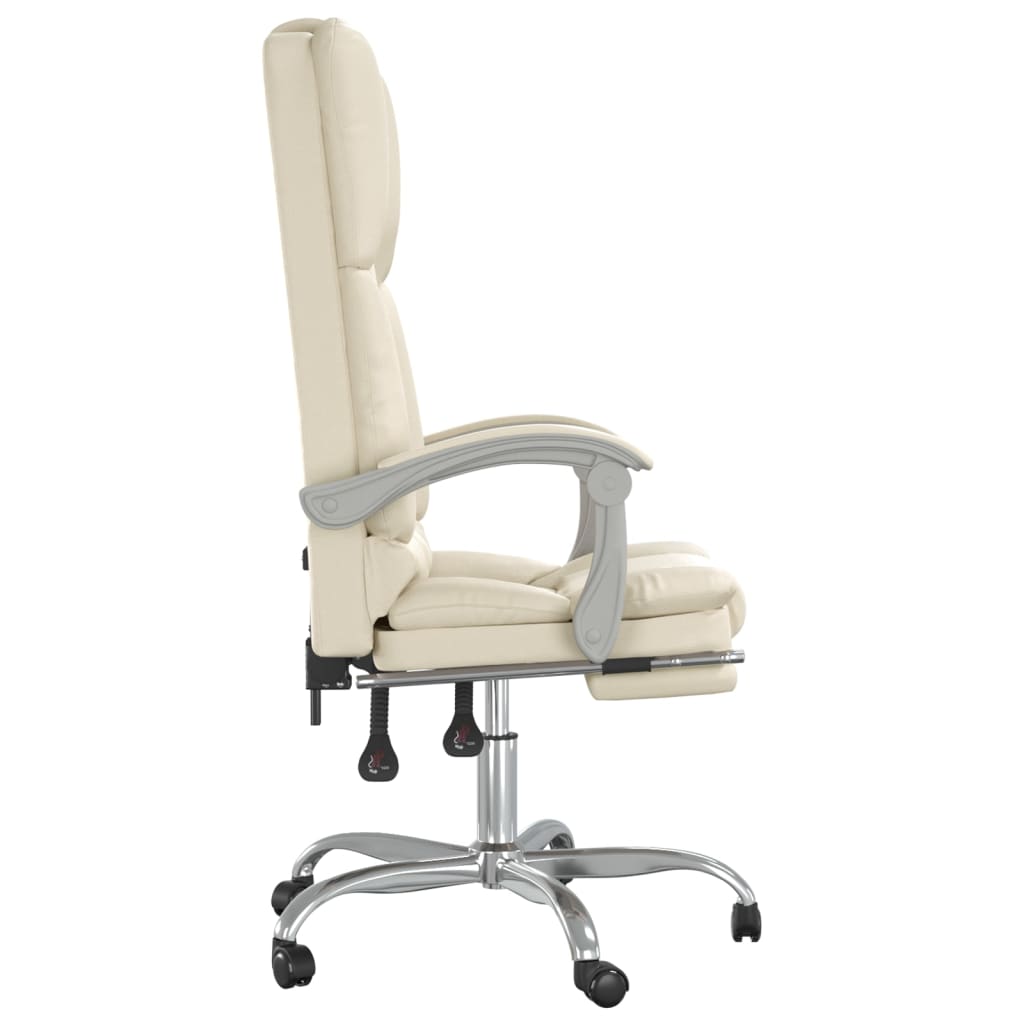 Cadeira escritório massagens reclinável couro artificial creme