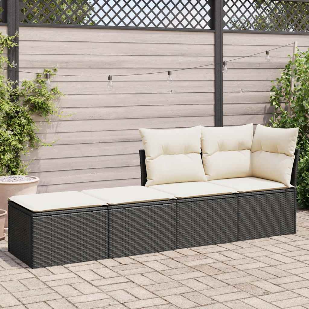 2 Pcs conjunto sofás jardim c/ almofadões vime PE/acácia preto