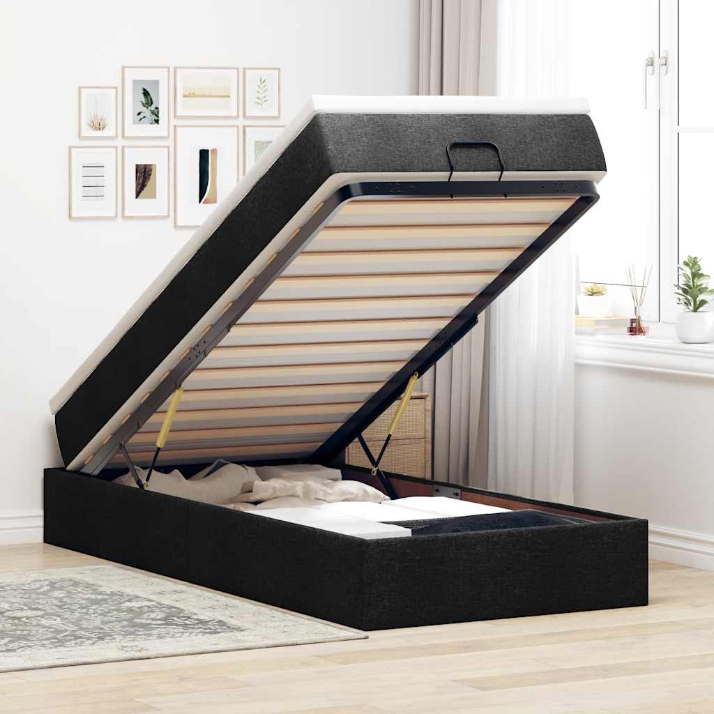 Estrutura de cama otomana com colchão 100x200cm tecido preto