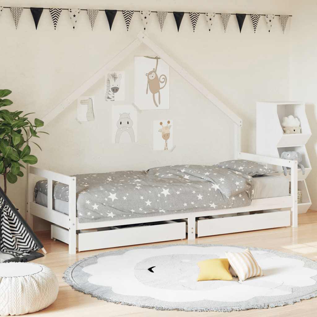Estrutura cama infantil c/ gavetas 80x200cm pinho maciço branco