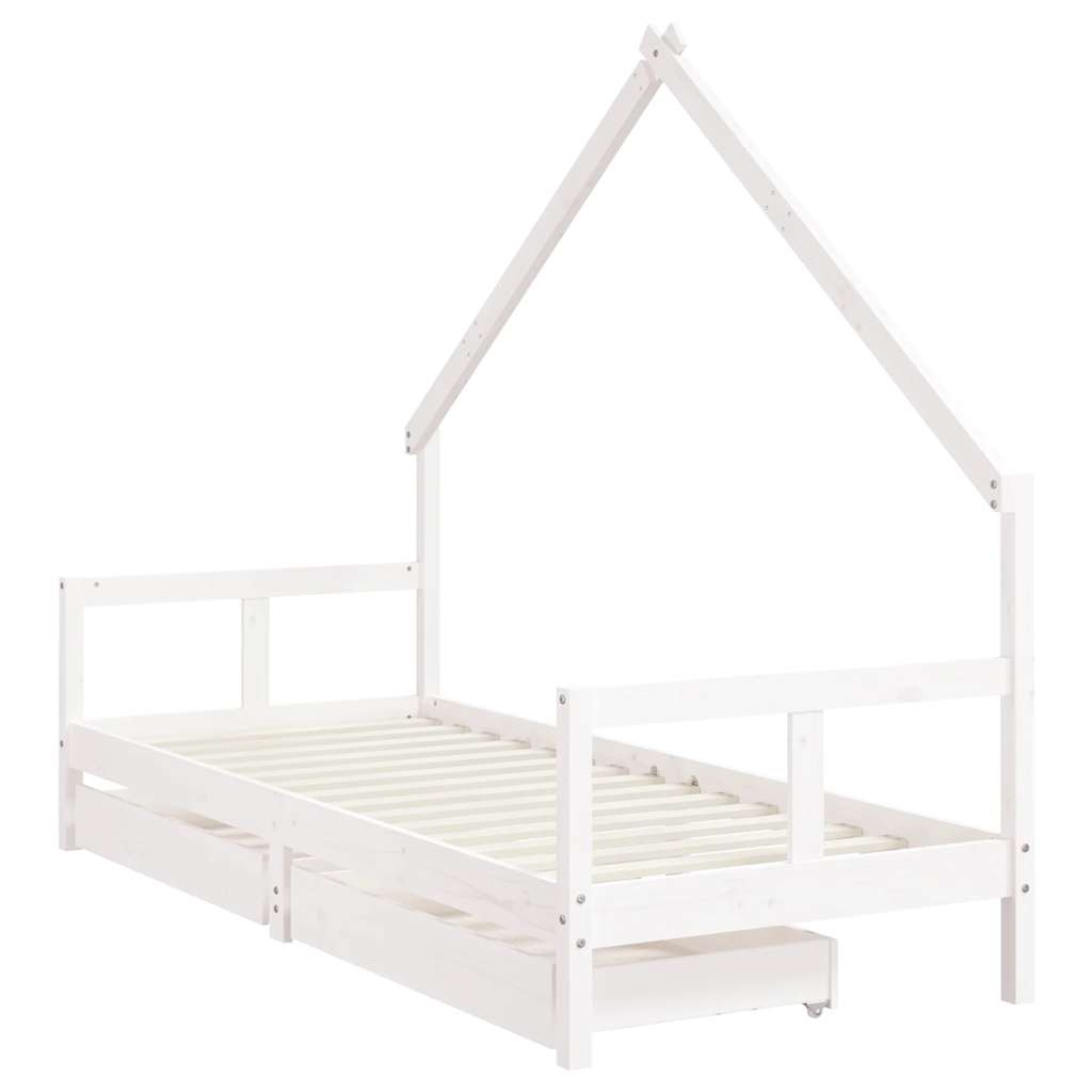 Estrutura cama infantil c/ gavetas 80x200cm pinho maciço branco