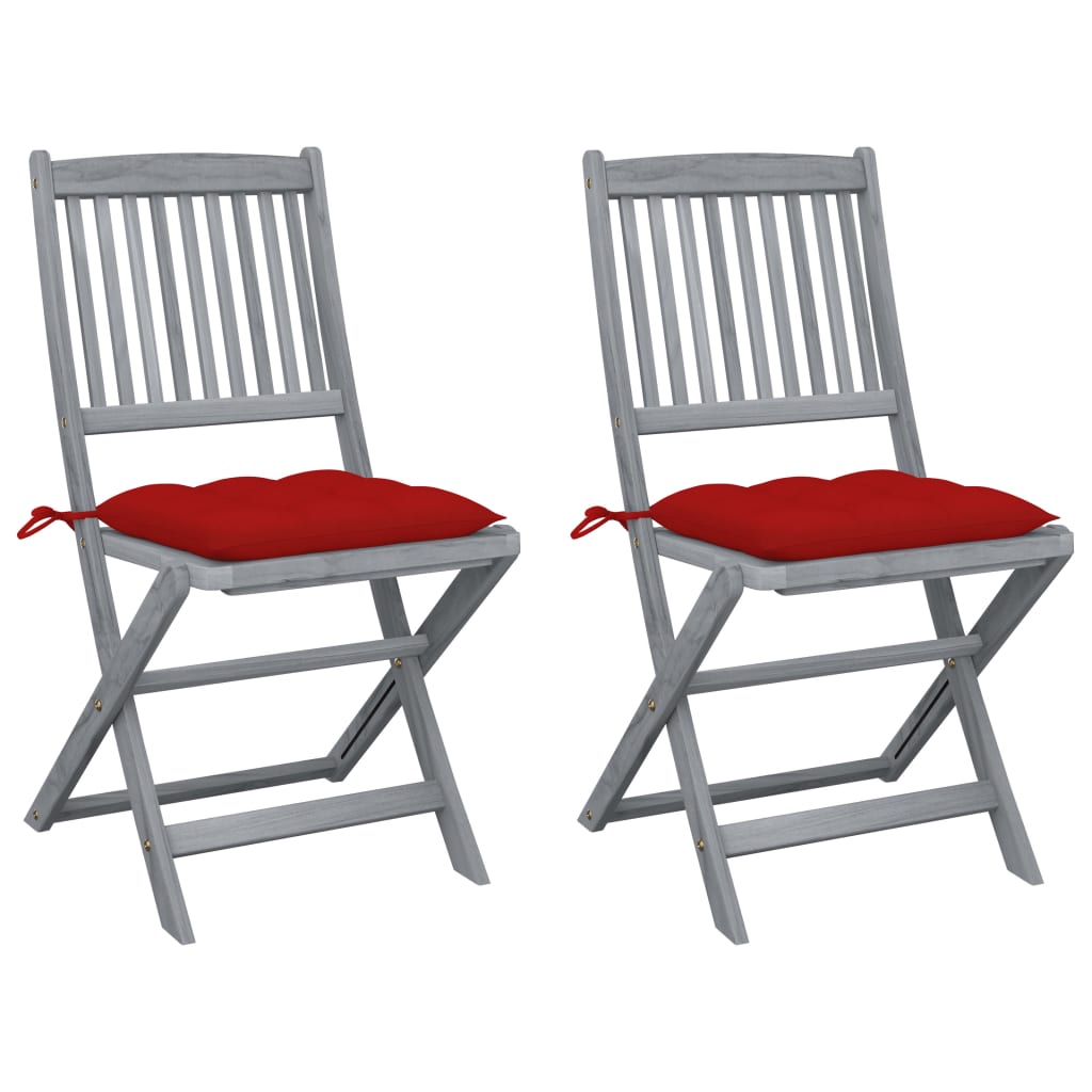 Cadeiras exterior dobráveis c/ almofadões 2 pcs acácia maciça