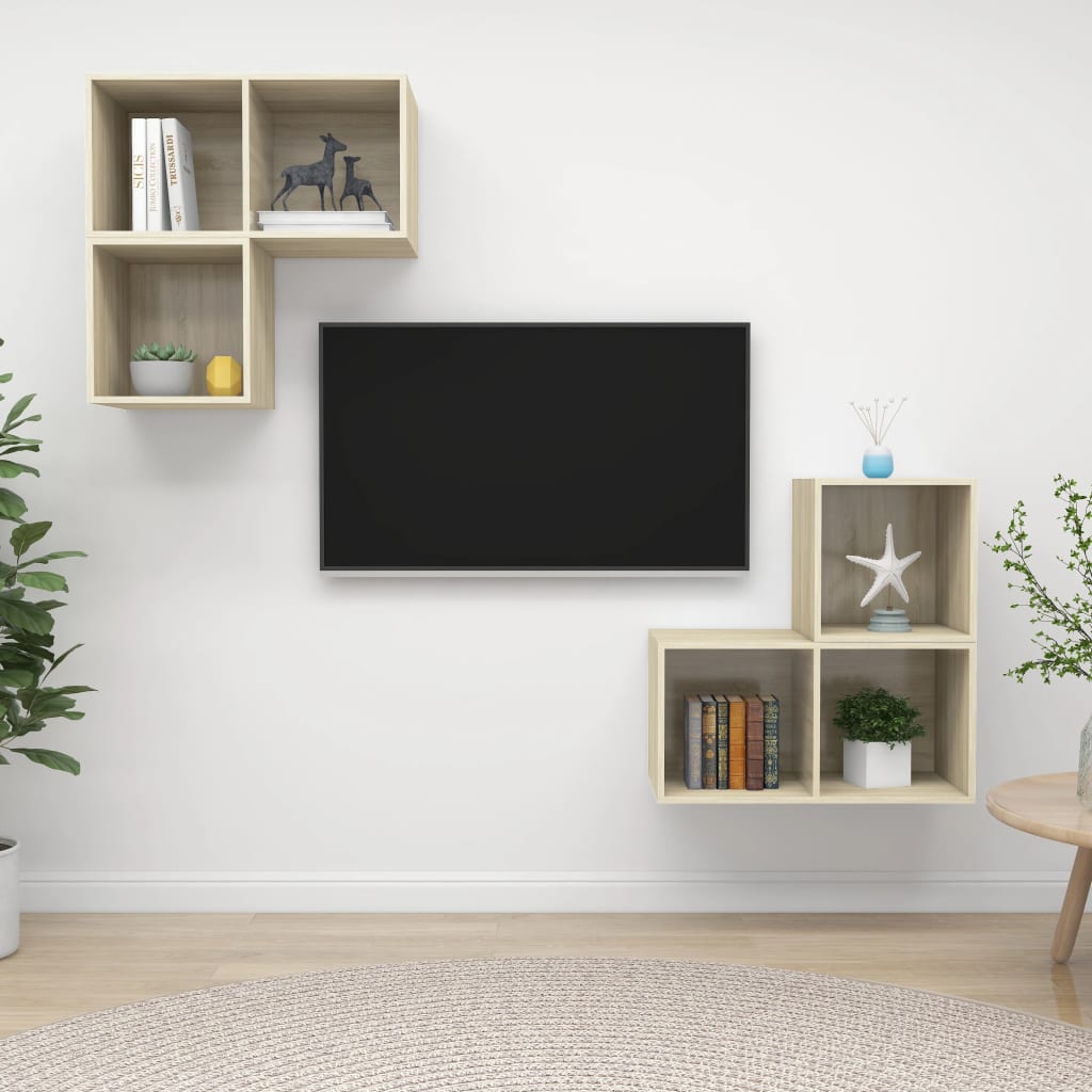 4 Pcs conjunto móveis de TV derivados madeira carvalho sonoma
