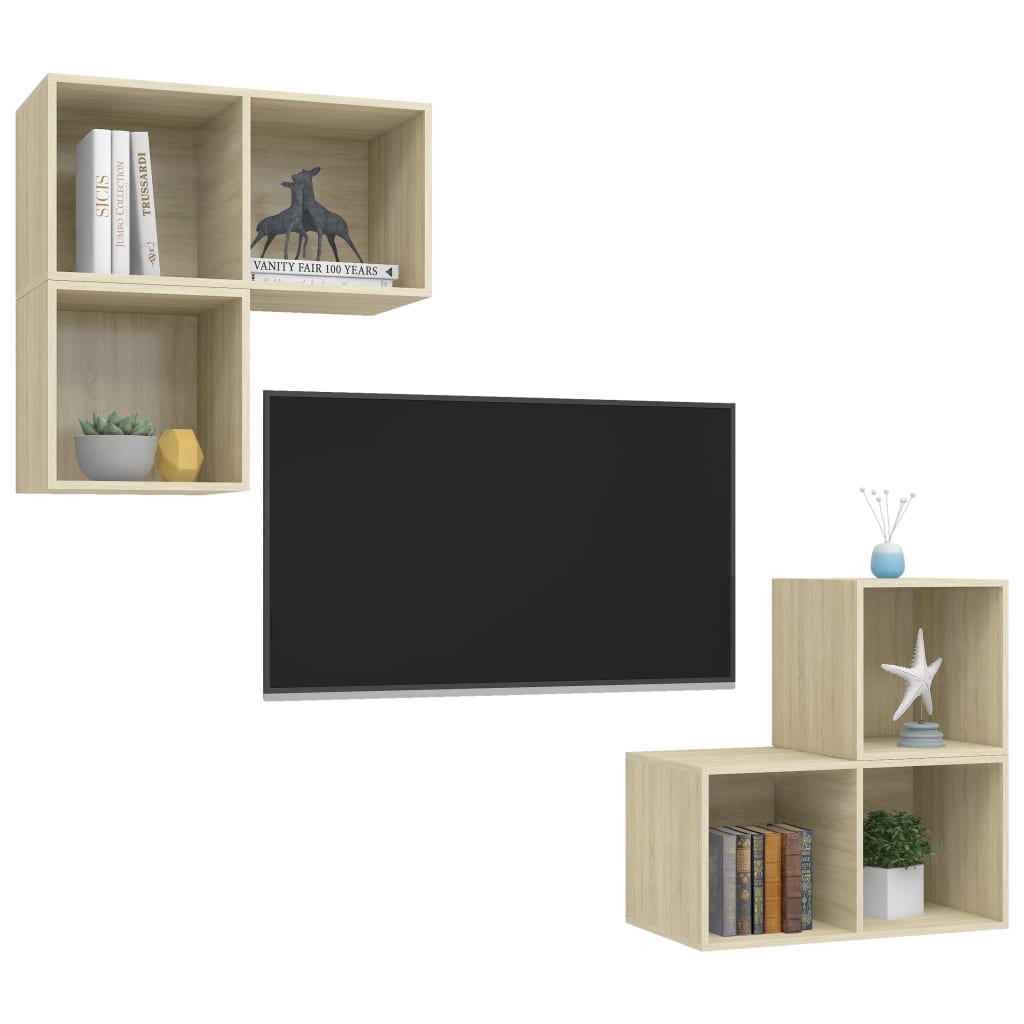 4 Pcs conjunto móveis de TV derivados madeira carvalho sonoma