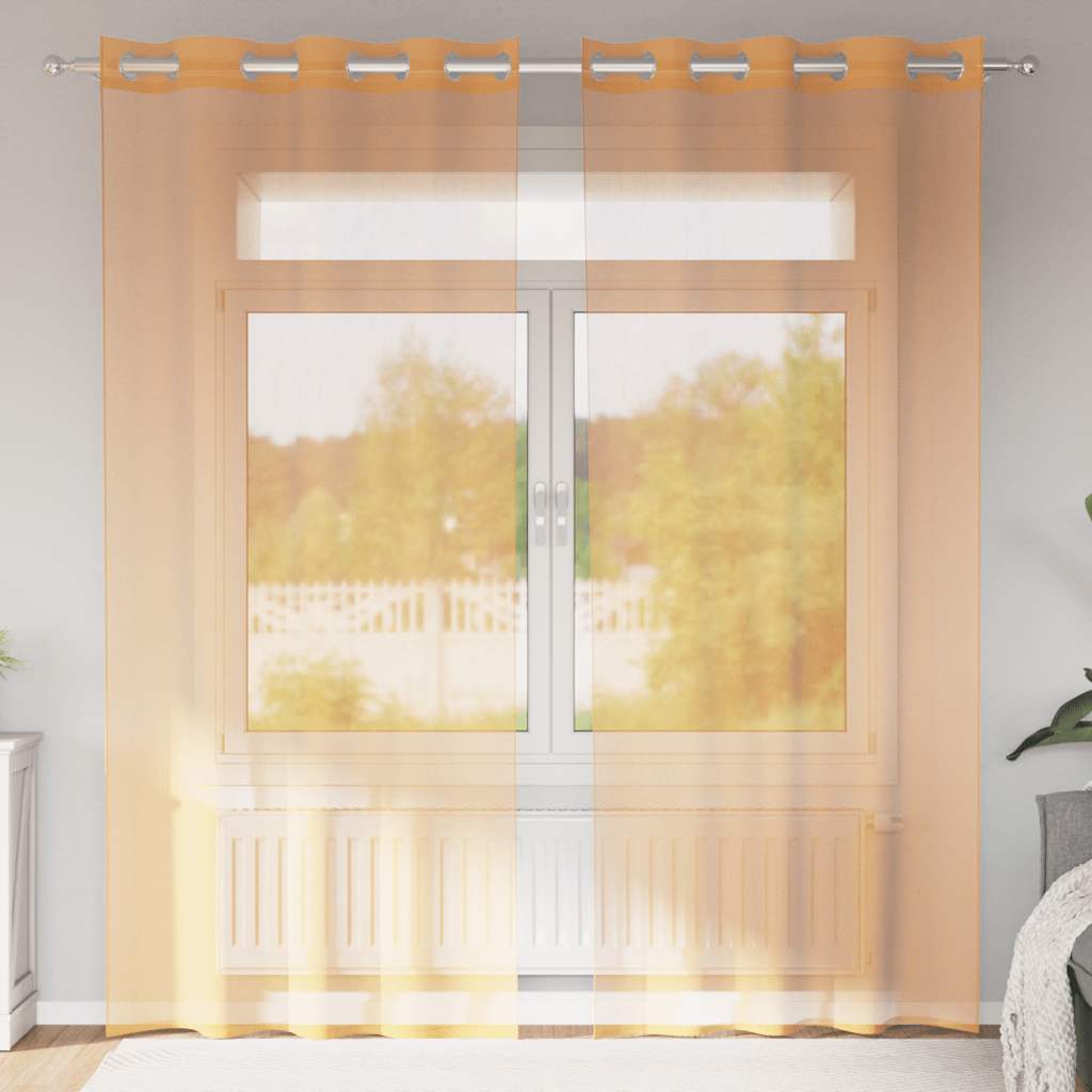 Cortinas de voile com ilhós 2 pcs laranja 140x225 cm