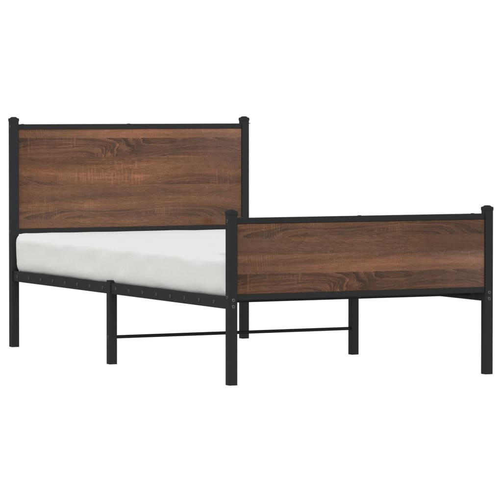 Estrutura de cama sem colchão 100x200cm metal carvalho castanho
