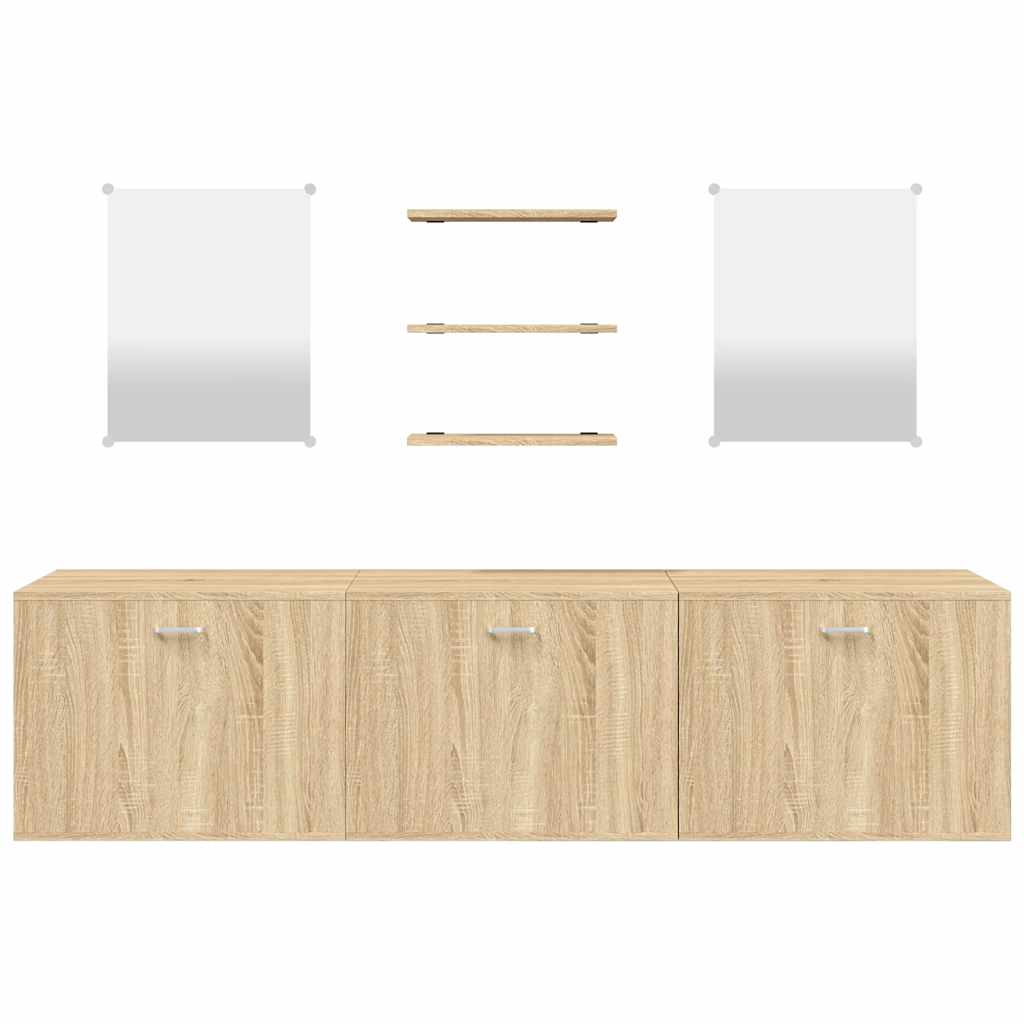 2 Pcs conj. móveis casa de banho derivados de madeira carvalho
