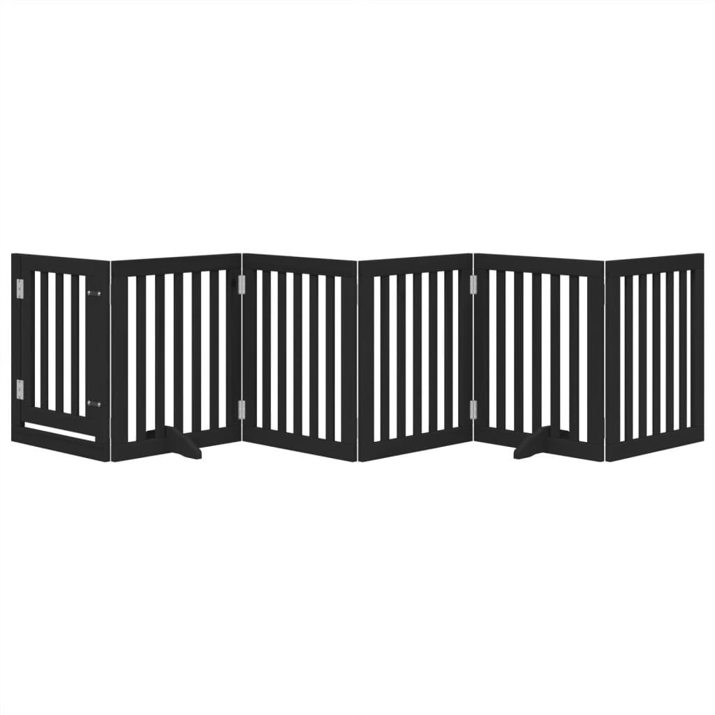 Portão p/ cães com porta dobrável 6 painéis 300 cm álamo preto