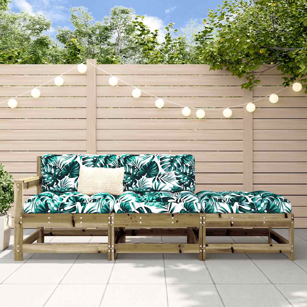 3 Pcs conjunto lounge de jardim c/ almofadões pinho impregnado