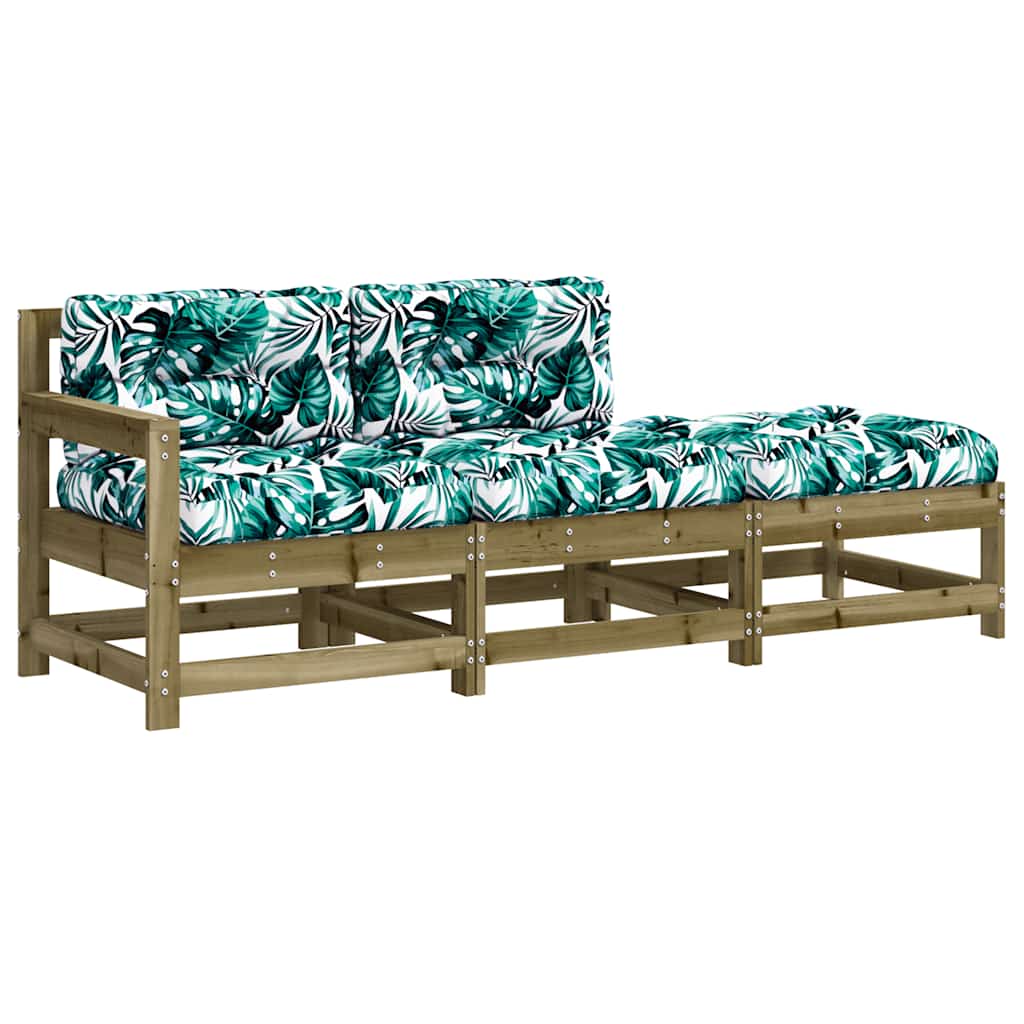 3 Pcs conjunto lounge de jardim c/ almofadões pinho impregnado