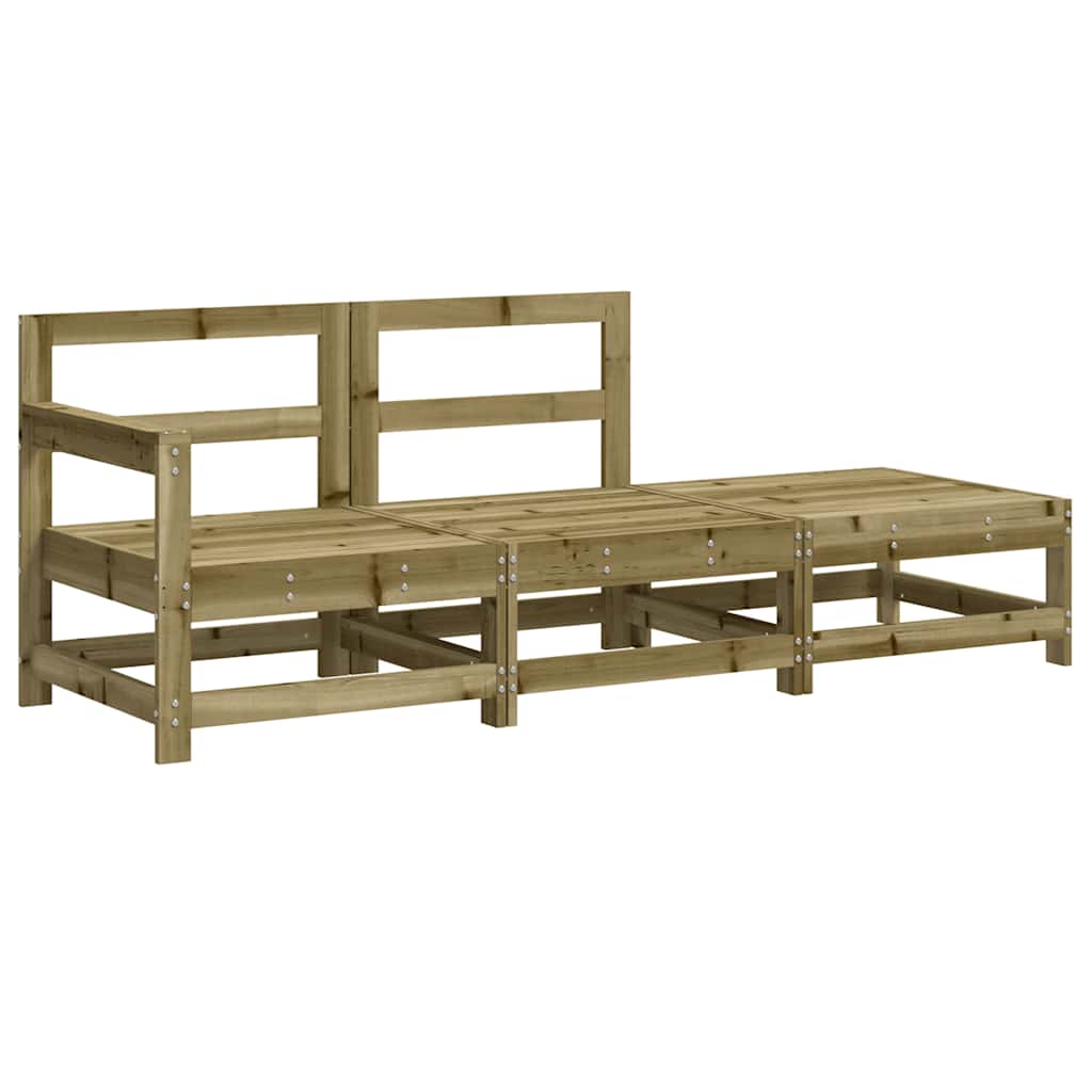 3 Pcs conjunto lounge de jardim c/ almofadões pinho impregnado