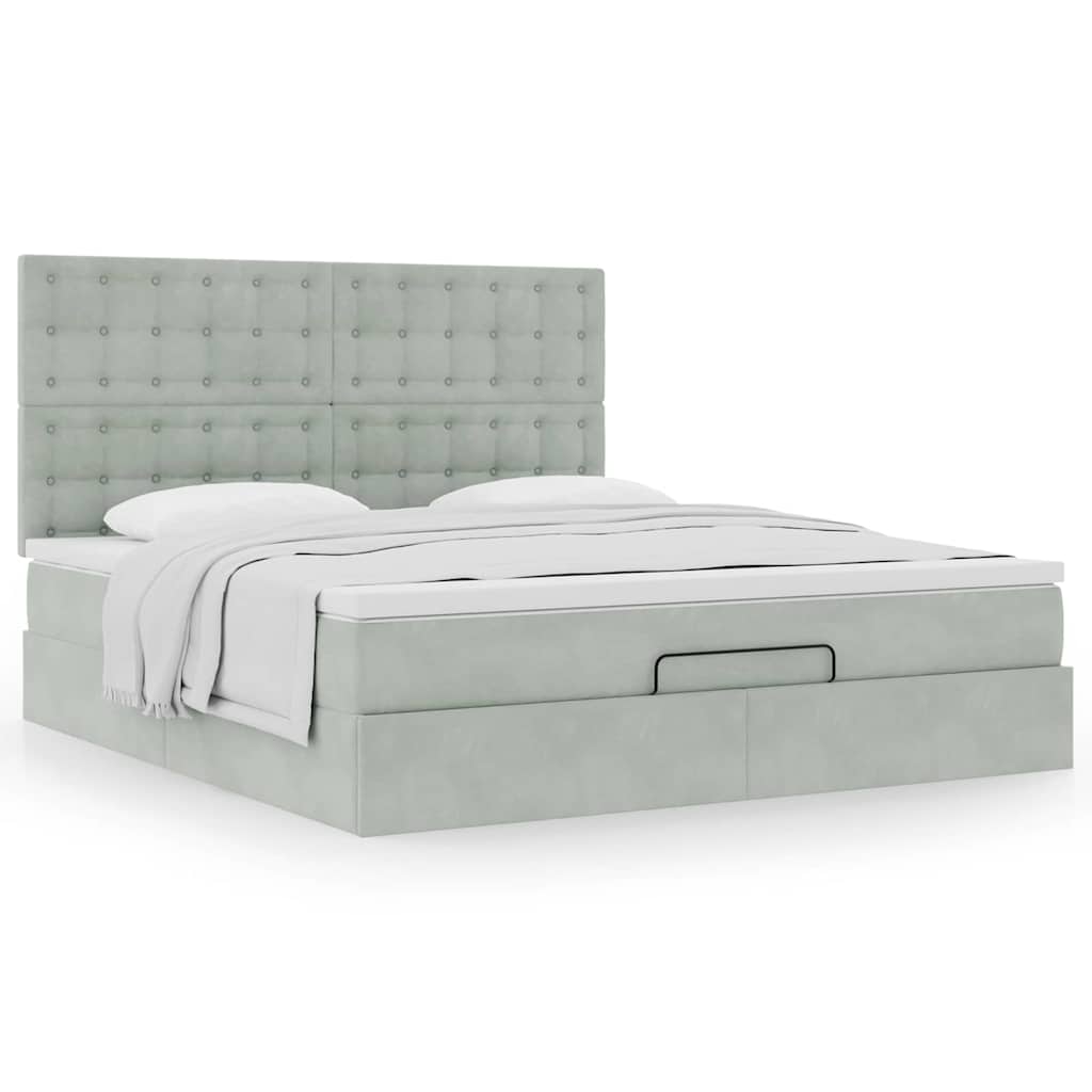 Estrutura cama otomana colchões 180x200cm veludo cinzento claro