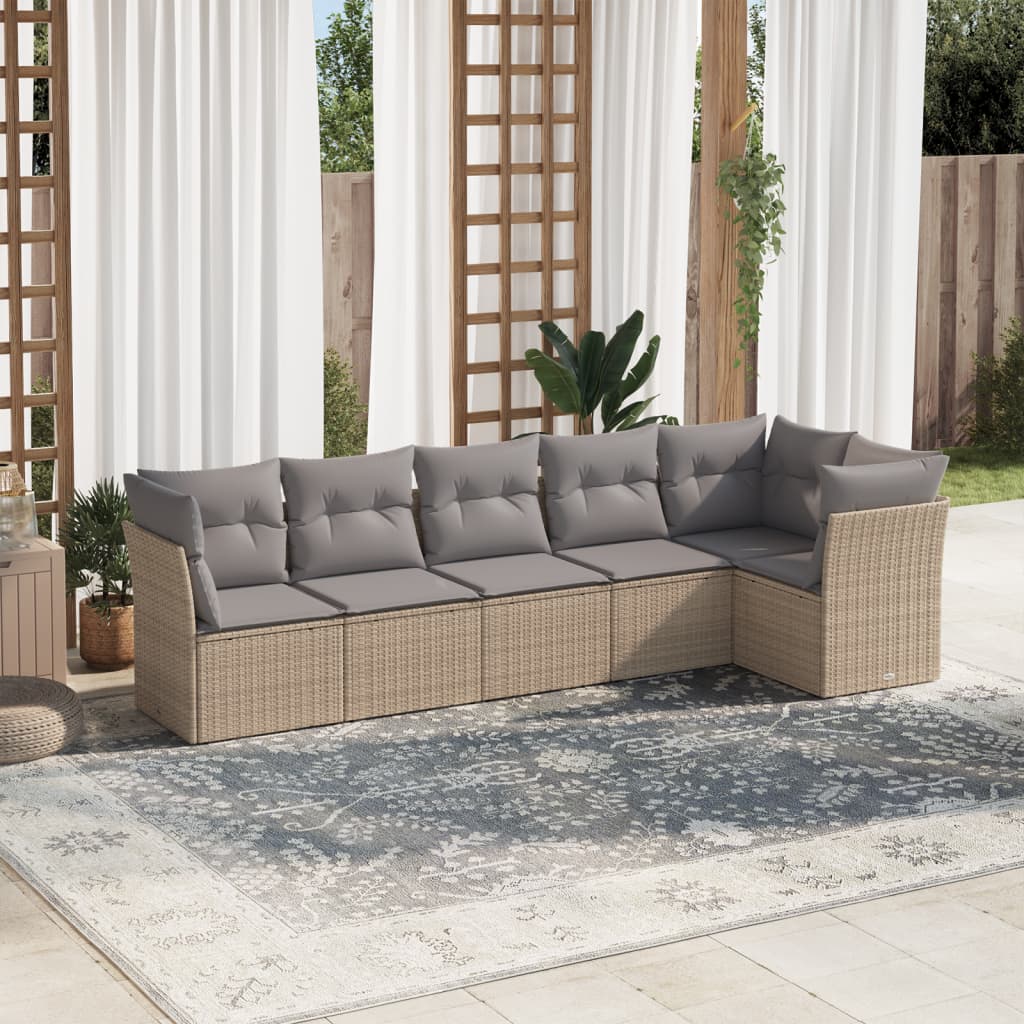 6 Pcs conjunto de sofás p/ jardim com almofadões vime PE bege