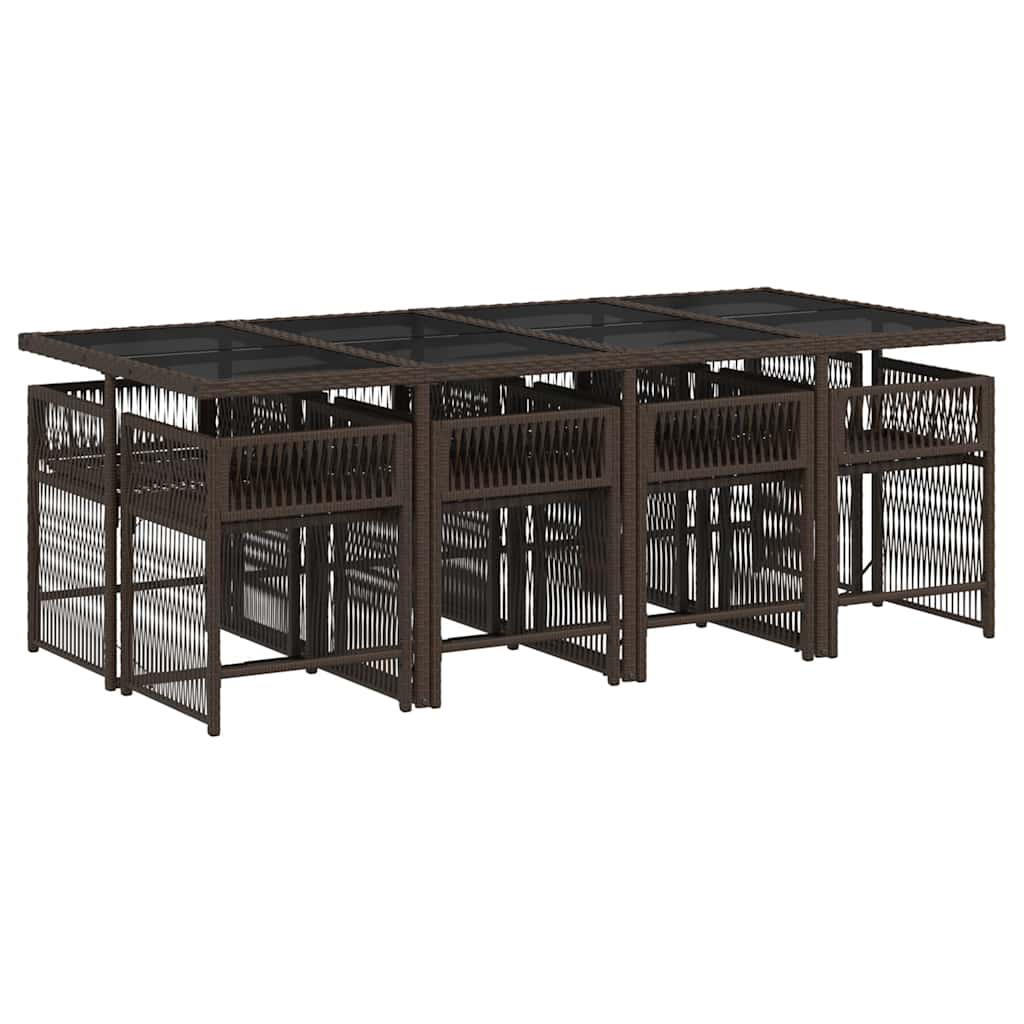 9 Pcs conjunto jantar p/ jardim c/ almofadões vime PE castanho