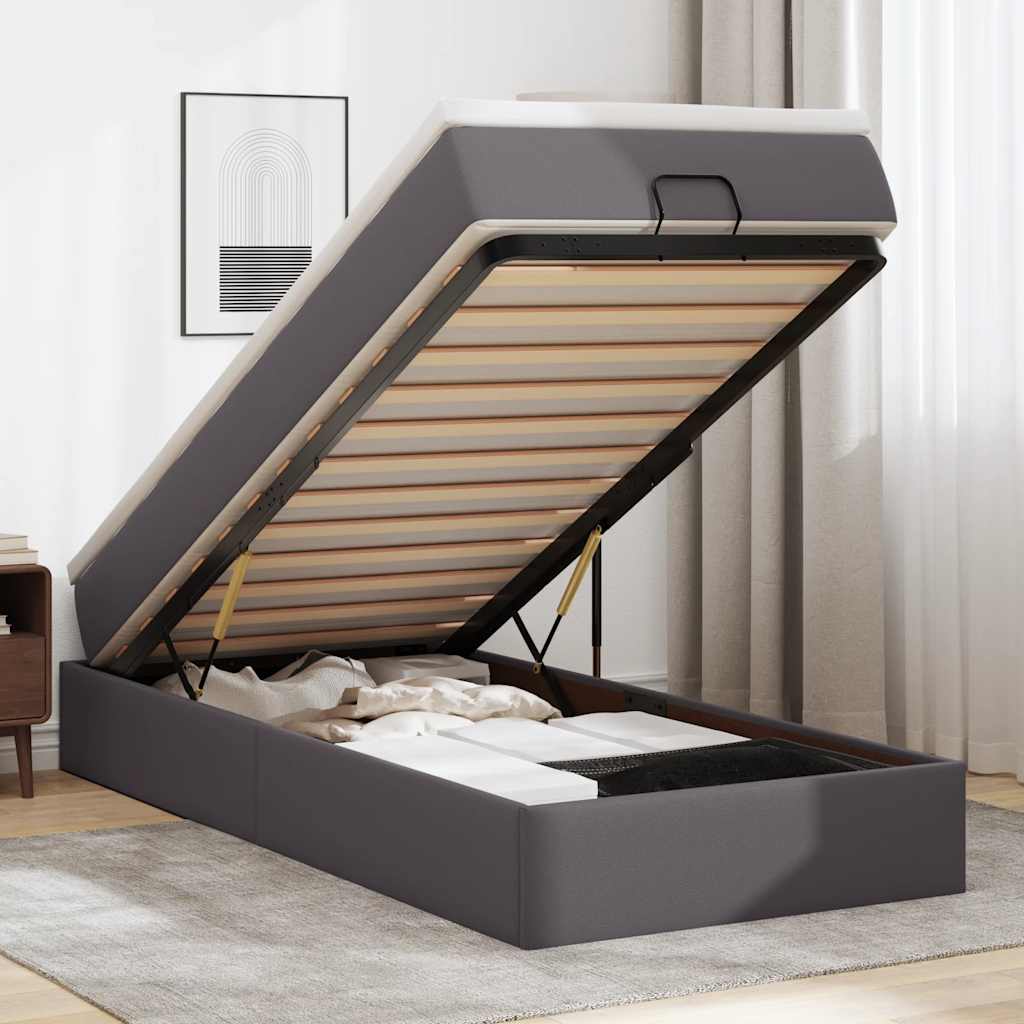 Moldura de cama síriaxl otomana com colchão cinza 90x190cm couro falso
