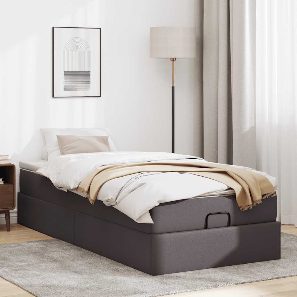 Moldura de cama síriaxl otomana com colchão cinza 90x190cm couro falso